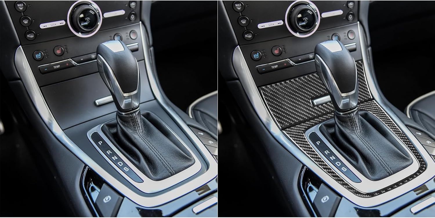 Real Quality Soft Carbon Fiber Car Center Console Gear Shift Panel Set 2pcs Set Premium Sticker Cover Compatible with Ford Edge 2015 2016 2017 2018 2019 Accessories Black