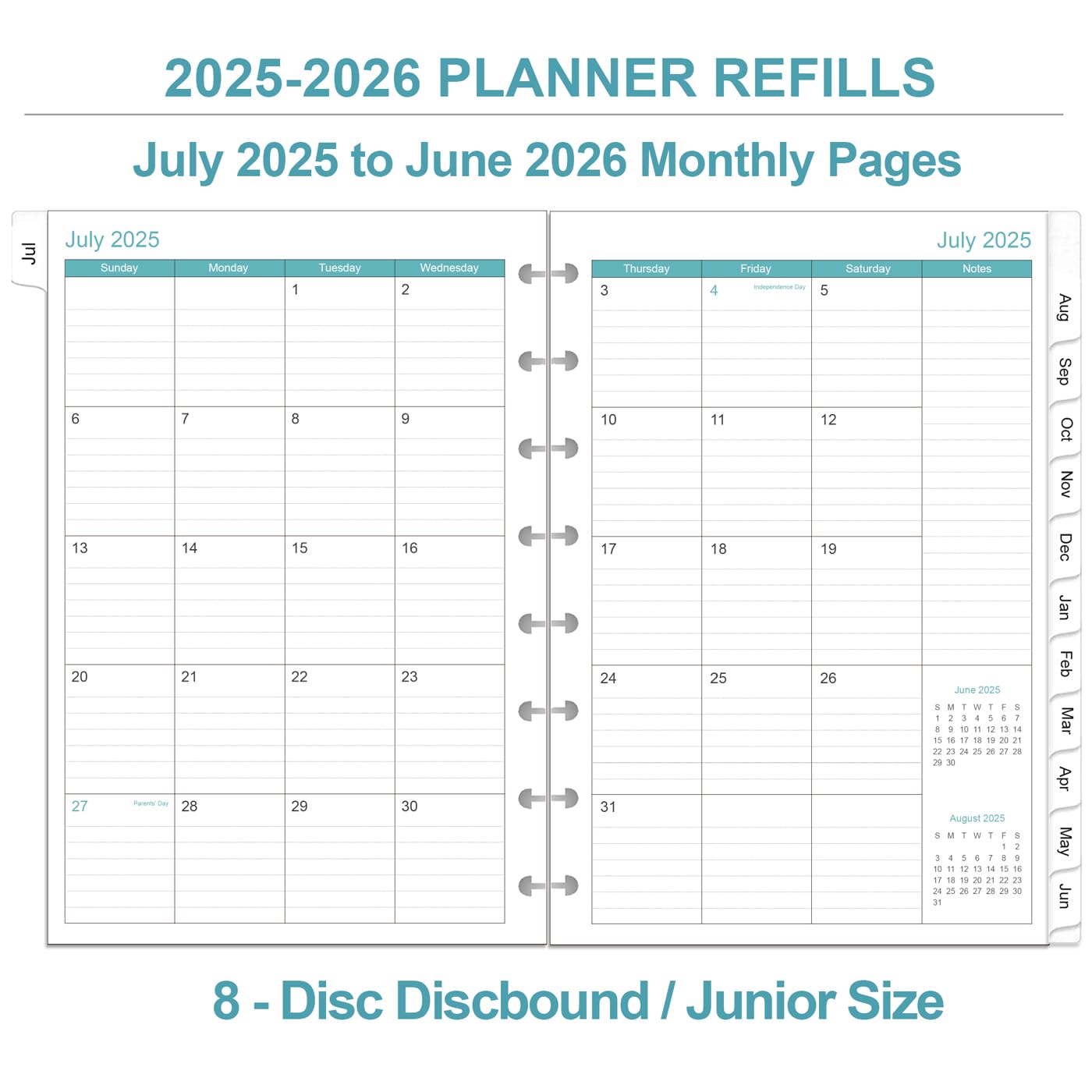 20252026 Planner Refills One Page Per Day, 8Disc