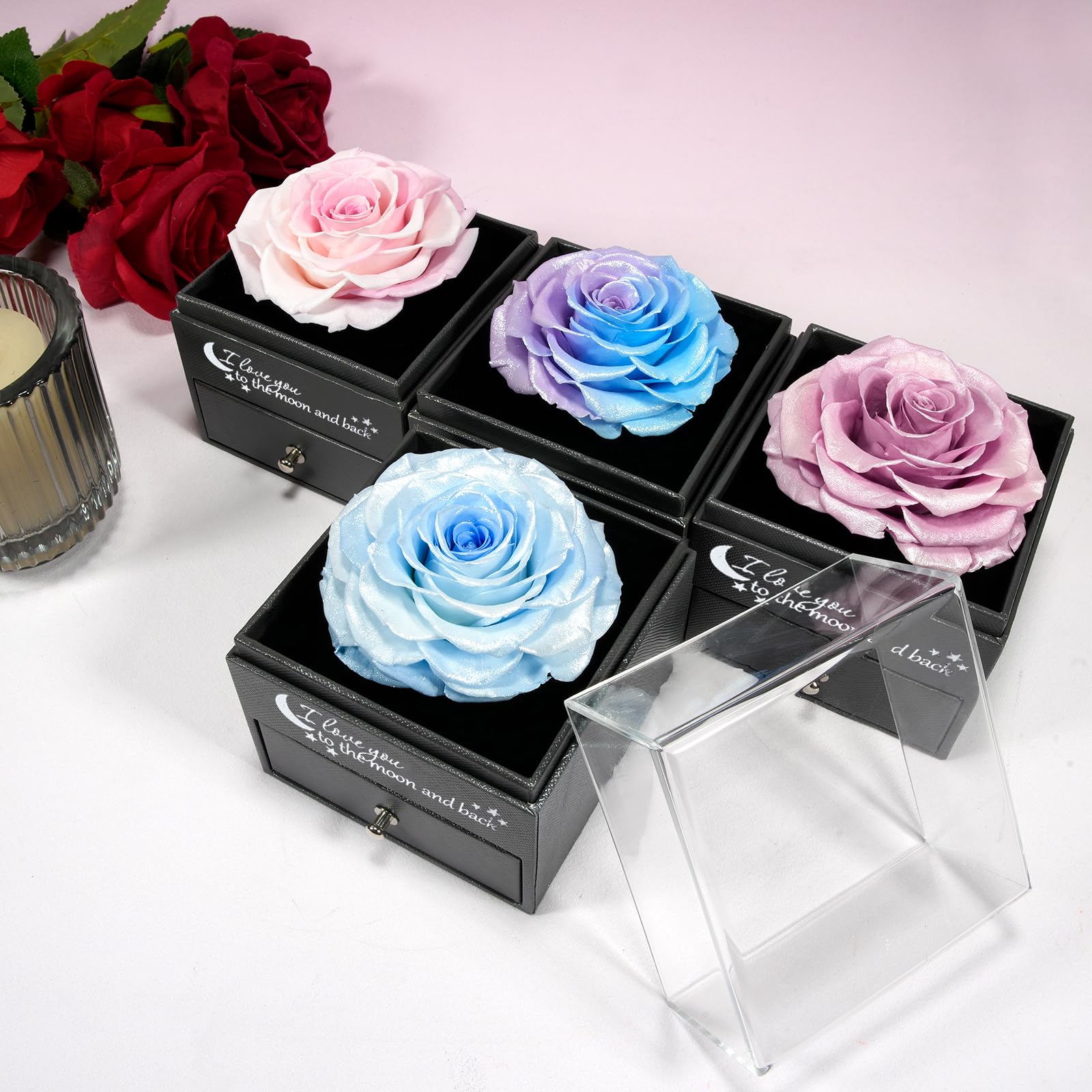 Miofula Rosa Stabilizzata Regalo Donna, Rosa Eterna con Collana Donna Argento Orecchini Regali Mamma Compleanno Festa della Mamma, Fiori Scatola Regalo San Valentino Anniversario per Lei Fidanzata