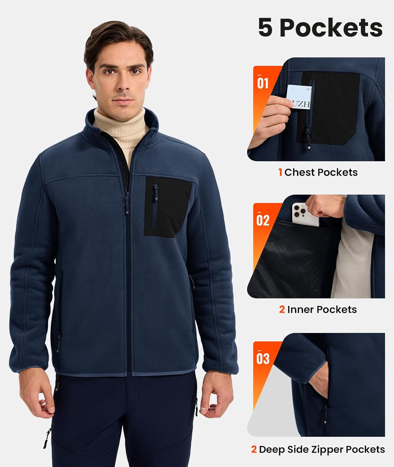 TBMPOY Men's Sherpa Lined Jacket Winter Fleece Jackets Full Zip Outdoor Hiking Casual Coat Soft Warm Outwear with 5 Pocket - Image 5