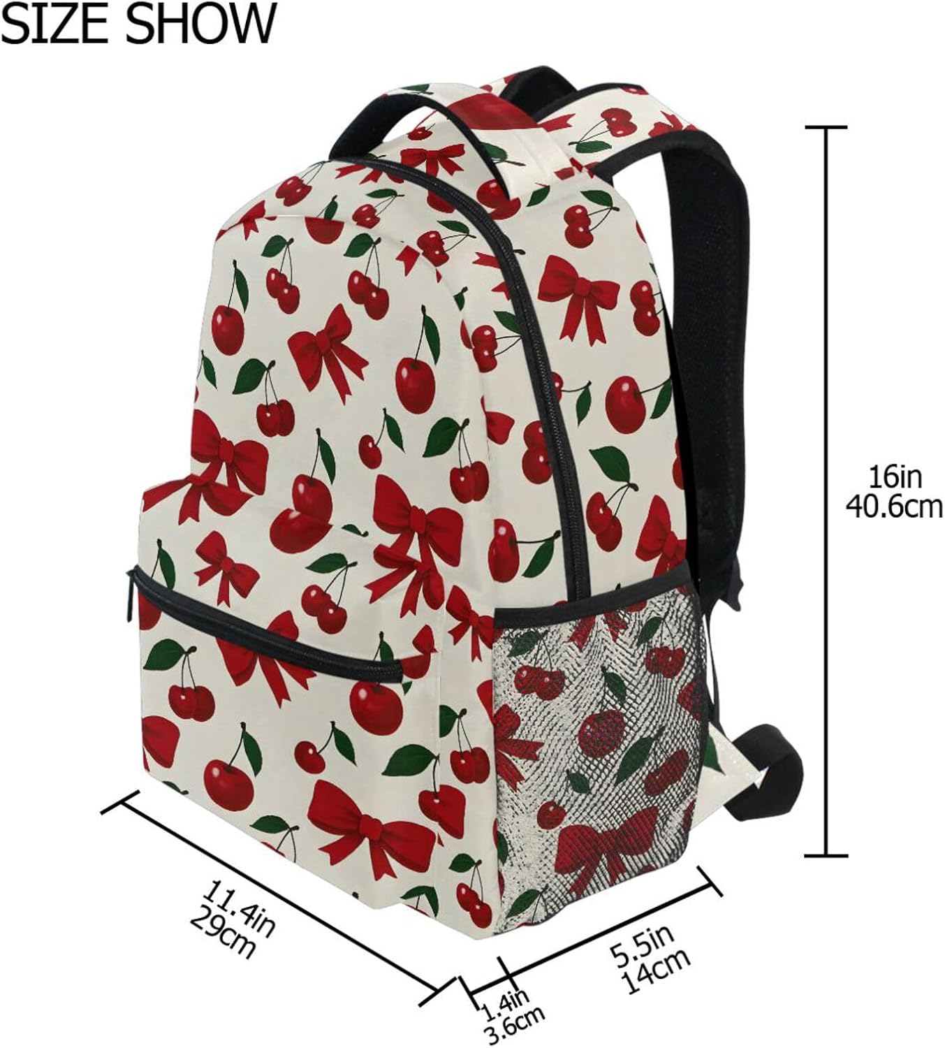 Cherry Bow Pattern Backpack 3rd 4th 5th Grade School Bookbag Travel Laptop Daypack Bag Purse for Boys Girls Teens