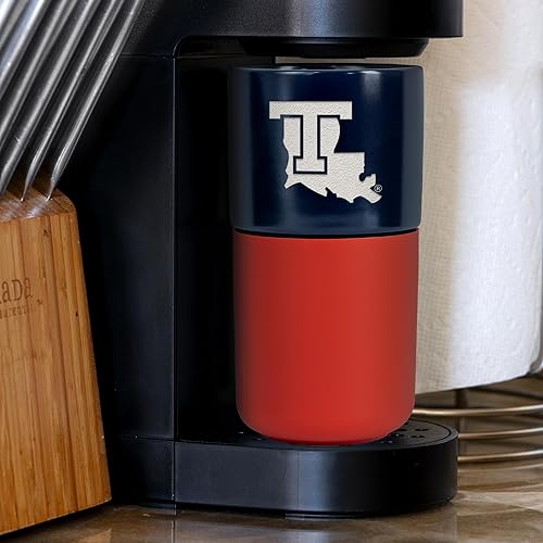 Miniatura 412 de Rico Industries NCAA Miami of Ohio Redhawks - Vaso de cerámica de 16 onzas con agarre de silicona, grabado láser profundo, diseño de color negro