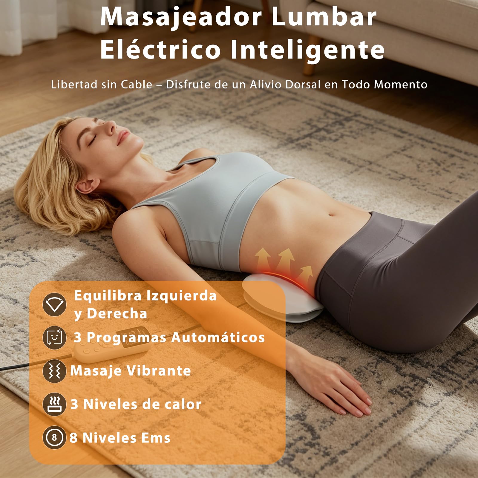 4 en 1 Masaje lumbar eléctrico, Masajeador de Espalda Inalámbrica con Tracción Airbag, Compresas Calientes, Masaje Vibratorio, Electroterapia EMS for Aliviar el Dolor de Ciática y Lumbar