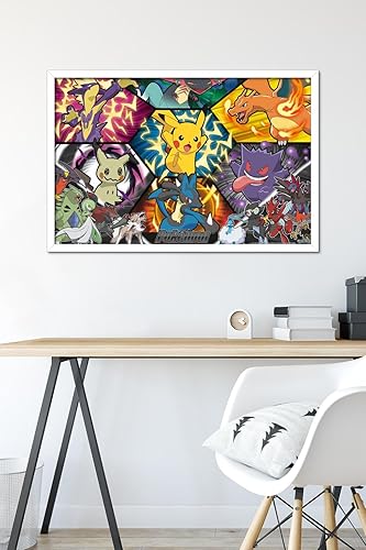 Vista 21 de Trends International Pokémon: Battle Art - Póster de pared grupal, 34 pulgadas de largo x 22.4 pulgadas, versión enmarcada en plata Versión
