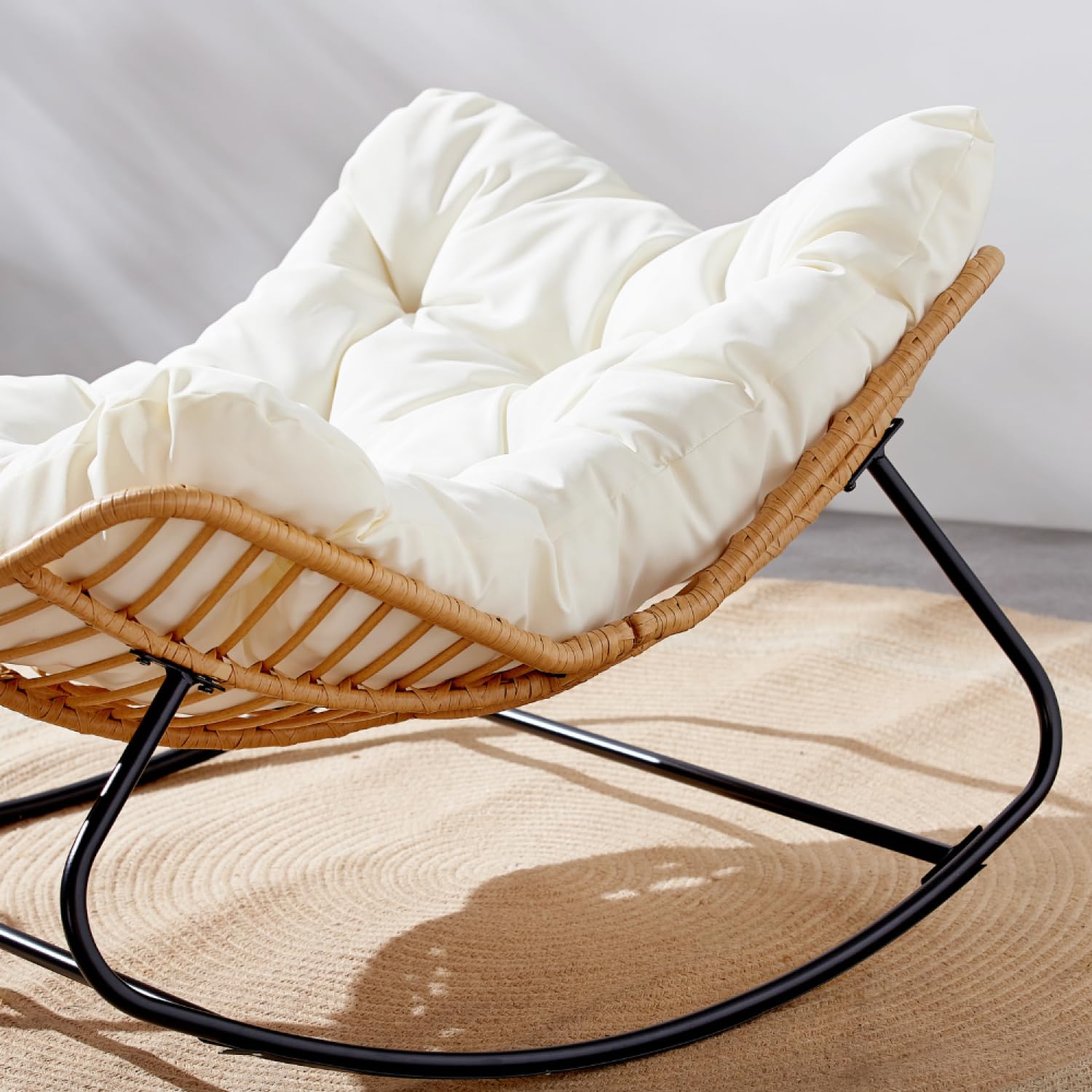 Fauteuil à Bascule CANGGU Résine Tressée Naturel 116cm
