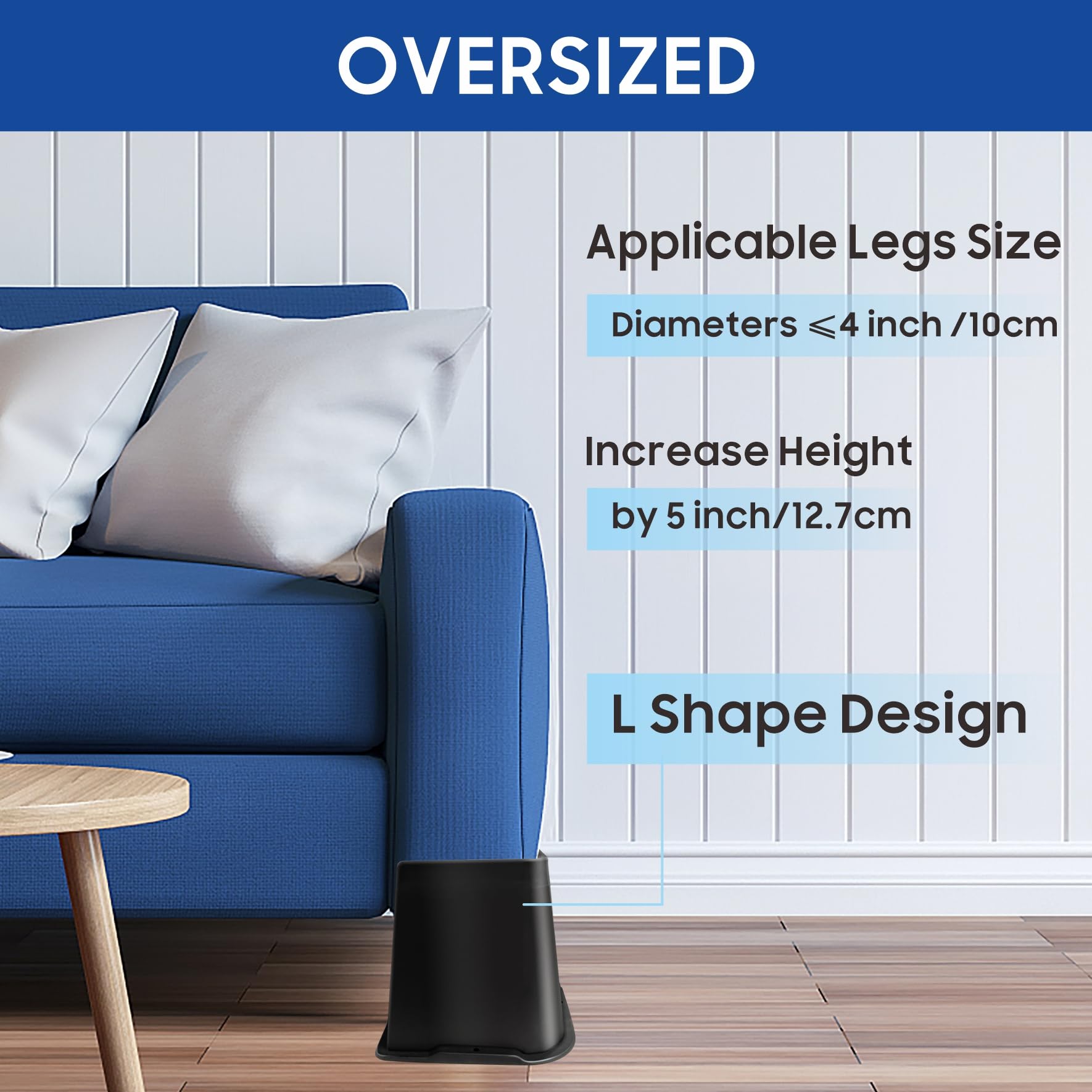 MixDora Bed Risers 5 inch Heavy Duty 4 Pack Funiture Risers L Shape Table Riser Chair Raisers Lifter for Sofas Couches Desks - Image 4