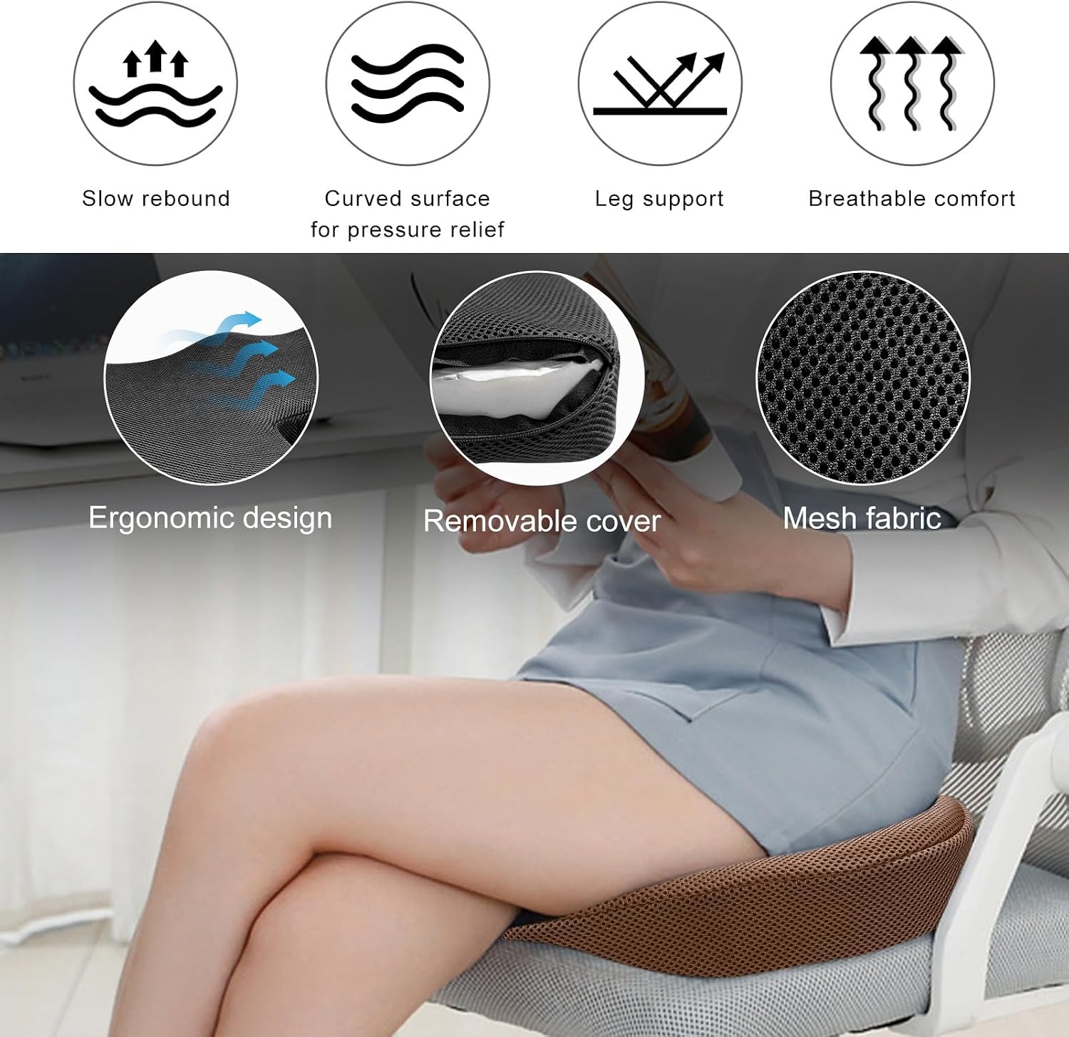 Car Seat Cushion, Memory Foam Cushion for Tailbone Pain & Sciatica Relief, Ergonomic Seat Cushion Comfortable Chair Relief Pillow for Car Office Wheelchair, car Accessories (Coffee, Mesh) image 4