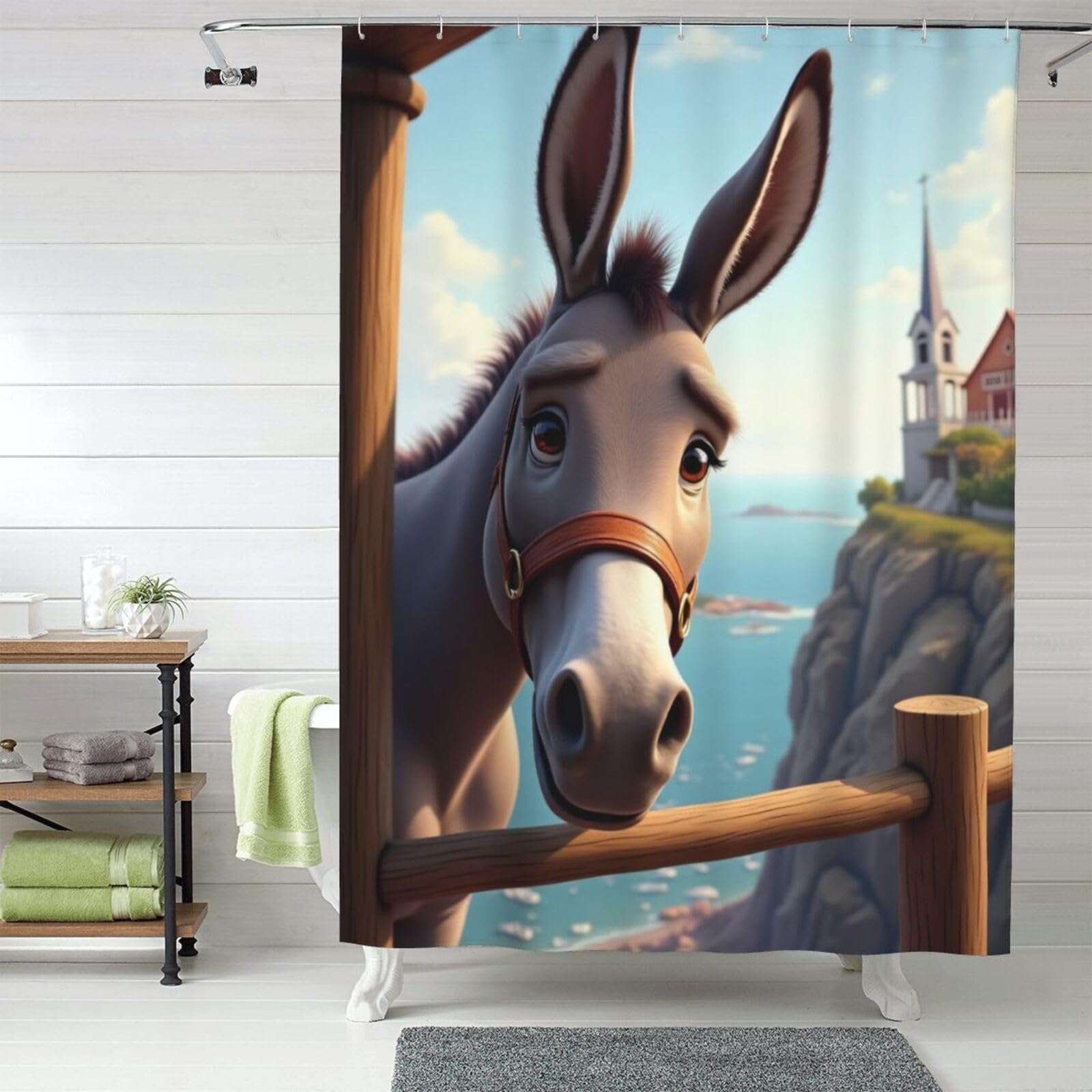 Rideau de douche âne n°5 en tissu épais lavable 152x183 cm
