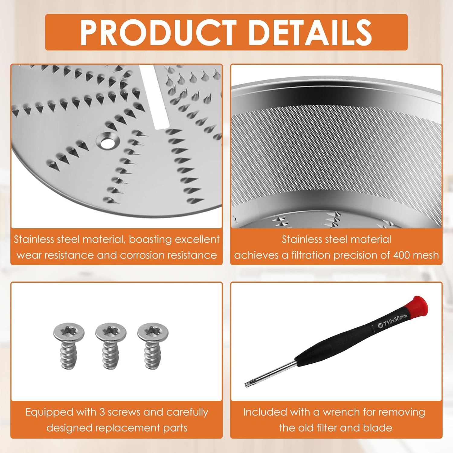 BR-1 Juicer Mesh Filter Basket （No Base）Compatible with Breville Juice Models JE95XL, JE98XL, BJE200XL, BJE510XL, JE900, With Mesh Strainer Bowl, Blade, Screws & Wrench,Easy to Replace