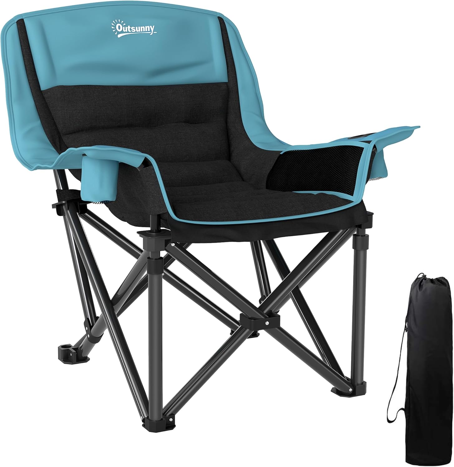 Outsunny Double Camping Chair for Adults, Padded Folding Camp Chair for 2 Person with Armrest, Wine Glass Holder, Cup Holder, Carry Bag for Outdoor Sports, Picnics, Supports up to 552 lbs.