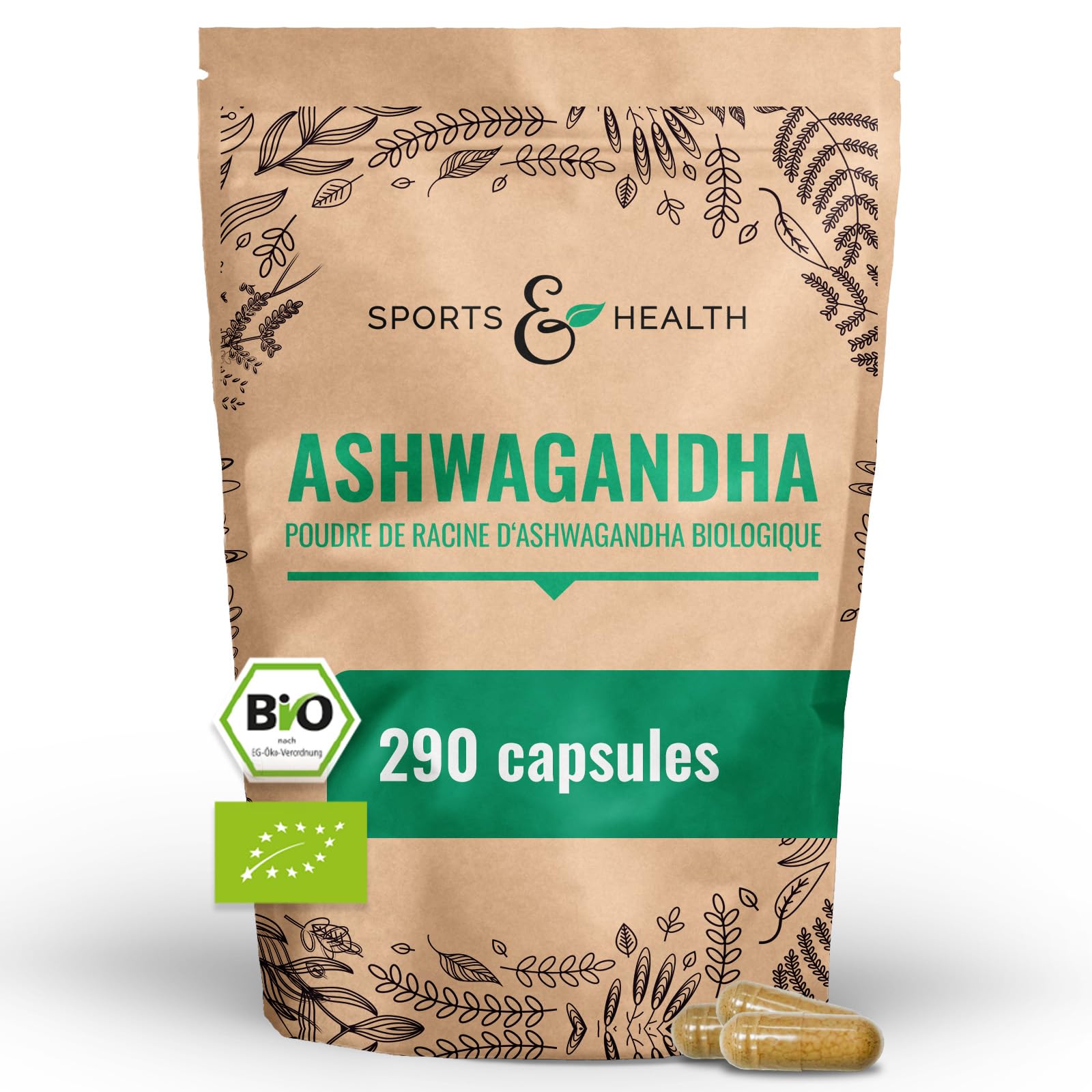 Gélules d'Ashwagandha BIO à forte dose - 290 gélules d'Ashwagandha BIO - Ashwagandha à forte dose Ashwaganda - Culture biologique