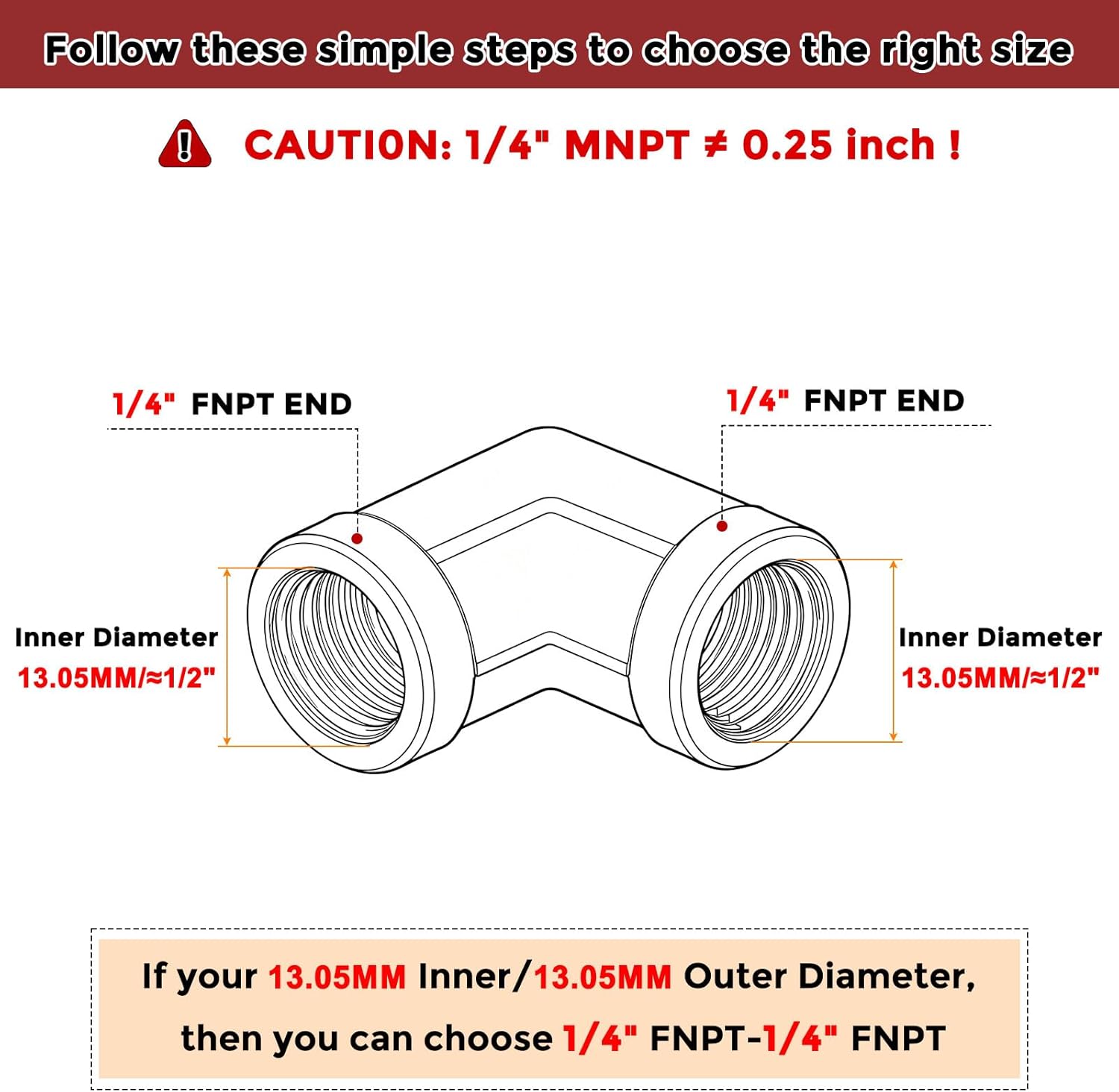 Packs of 2, 90 ° 1/4 in FNPT to 1/4 in FNPT Solid Brass Barstock Street Elbow, Forged Pipe Fittings for Pipe Leak Repair, Bathroom Remodeling, Air Compression, Refrigeration