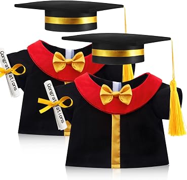 Set of 2 Graduation Teddy Bear Clothes Cap & Gow Outfit Fits Make Your Own Most 8" - 13" Bear Plush Stuffed Animal Outfit Pet Dog Doll Cap and Gown Build a Bear ClothesGraduation B, Fit 8"-13"