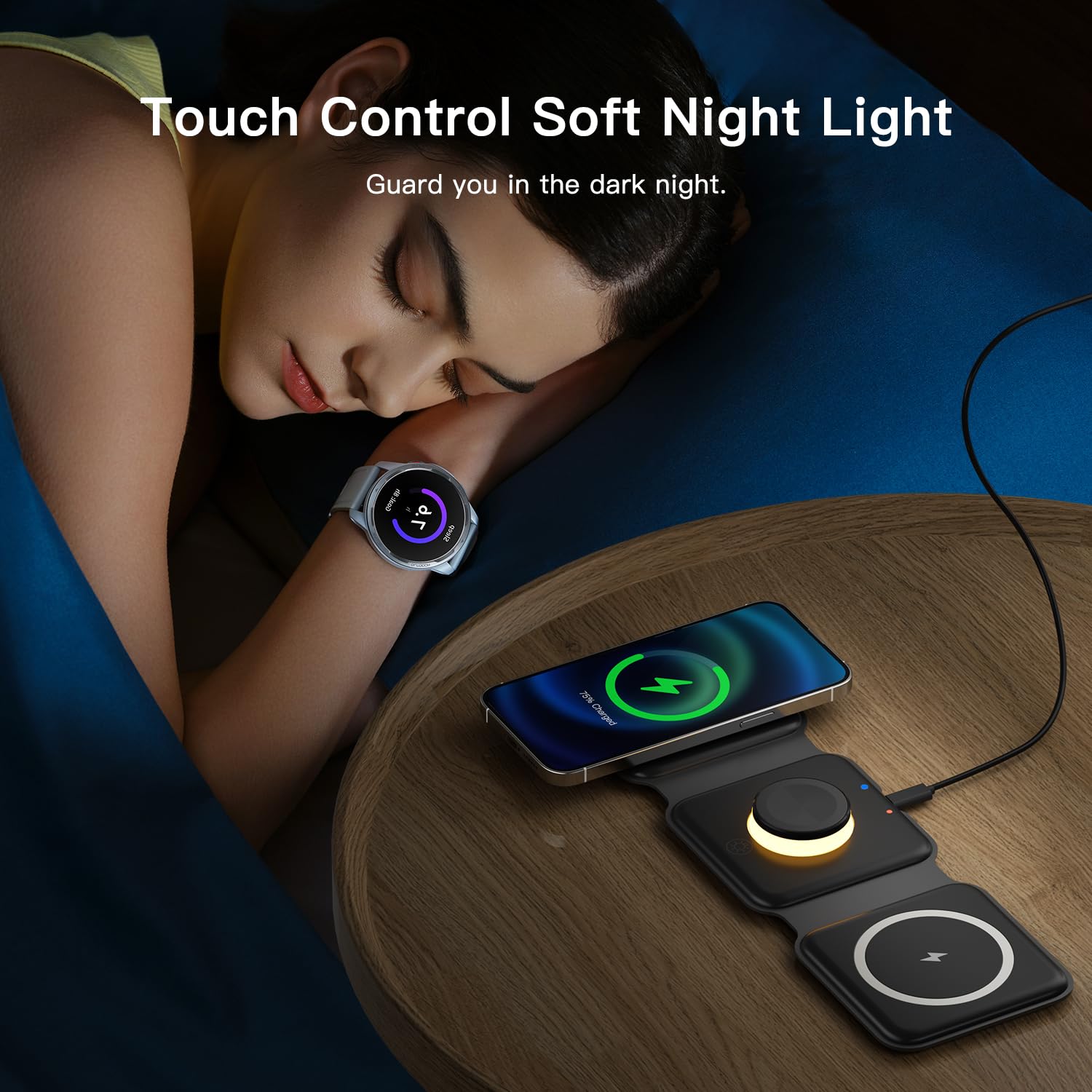 ESSAGER Caricatore Wireless 3 in 1 Stazione Ricarica Qi Stazione di Ricarica Induttiva Pieghevole per Cuffie Wireless, Apple Watch iPhone 15/14/13/Pro/Max/X/XS/XR/8/8Plus (Nero 3in1)