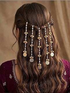 Pearl & Gold Coin Hair Clips for Women hair accessory – Bridal Braid Clip Accessories with Ghungroo & Coin Charms for Wedd... Price In India