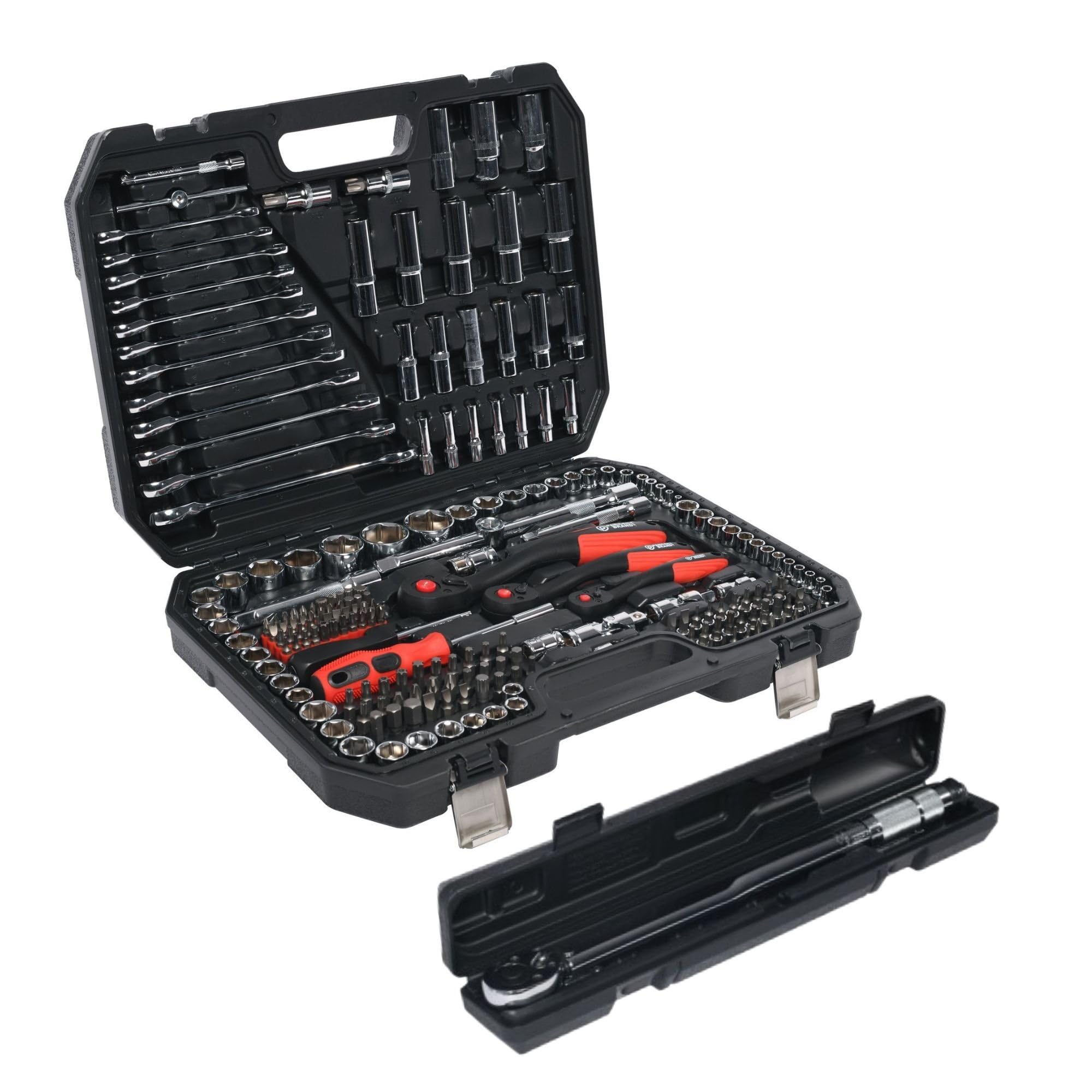 ParkerBrand 215pc Socket Set with Torque Wrench – Professional Chrome Vanadium Mechanics Kit