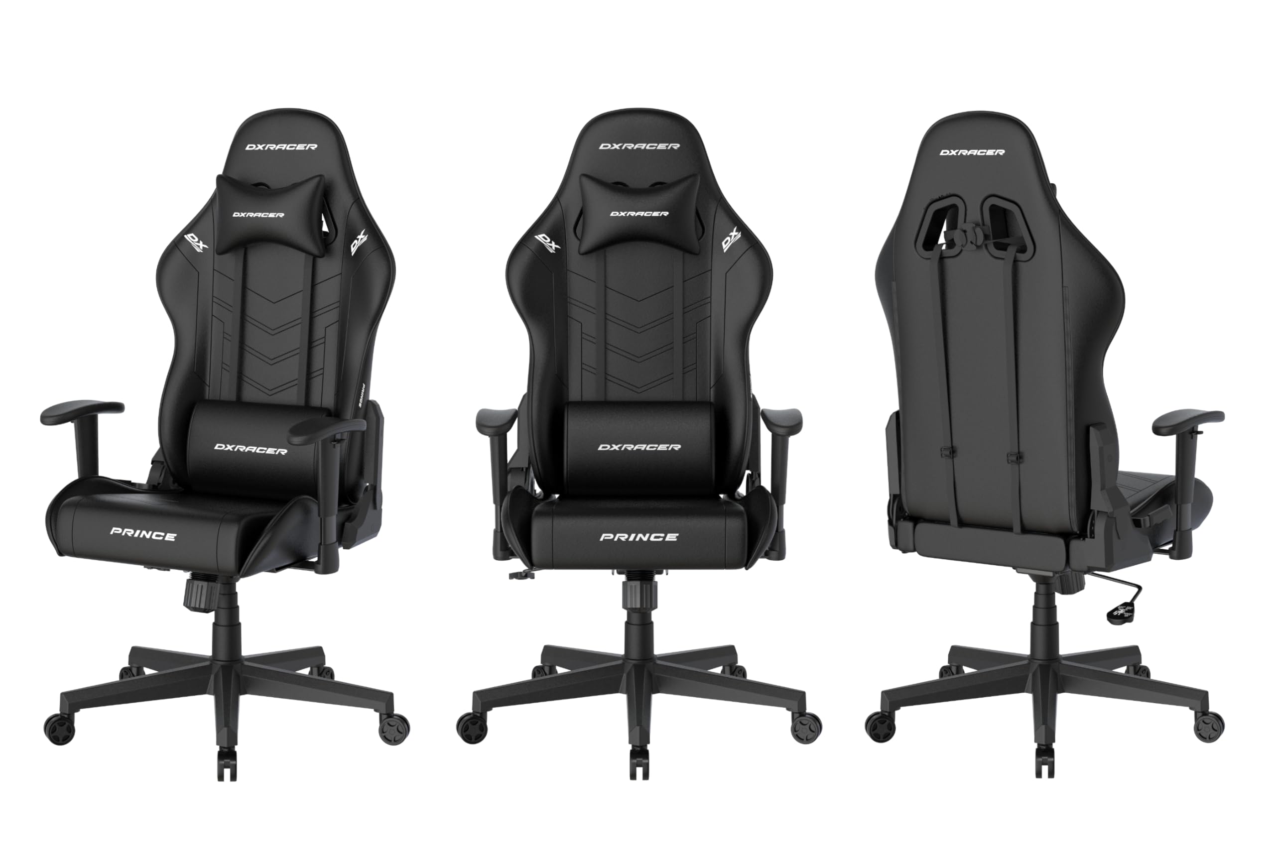 Robas Lund DXRacer Prince L PF132 krzesło gamingowe/biurowe/biurowe, z funkcją przechylania, krzesło gamingowe, z regulacją wysokości, ergonomiczny fotel szefa, kolor czarny