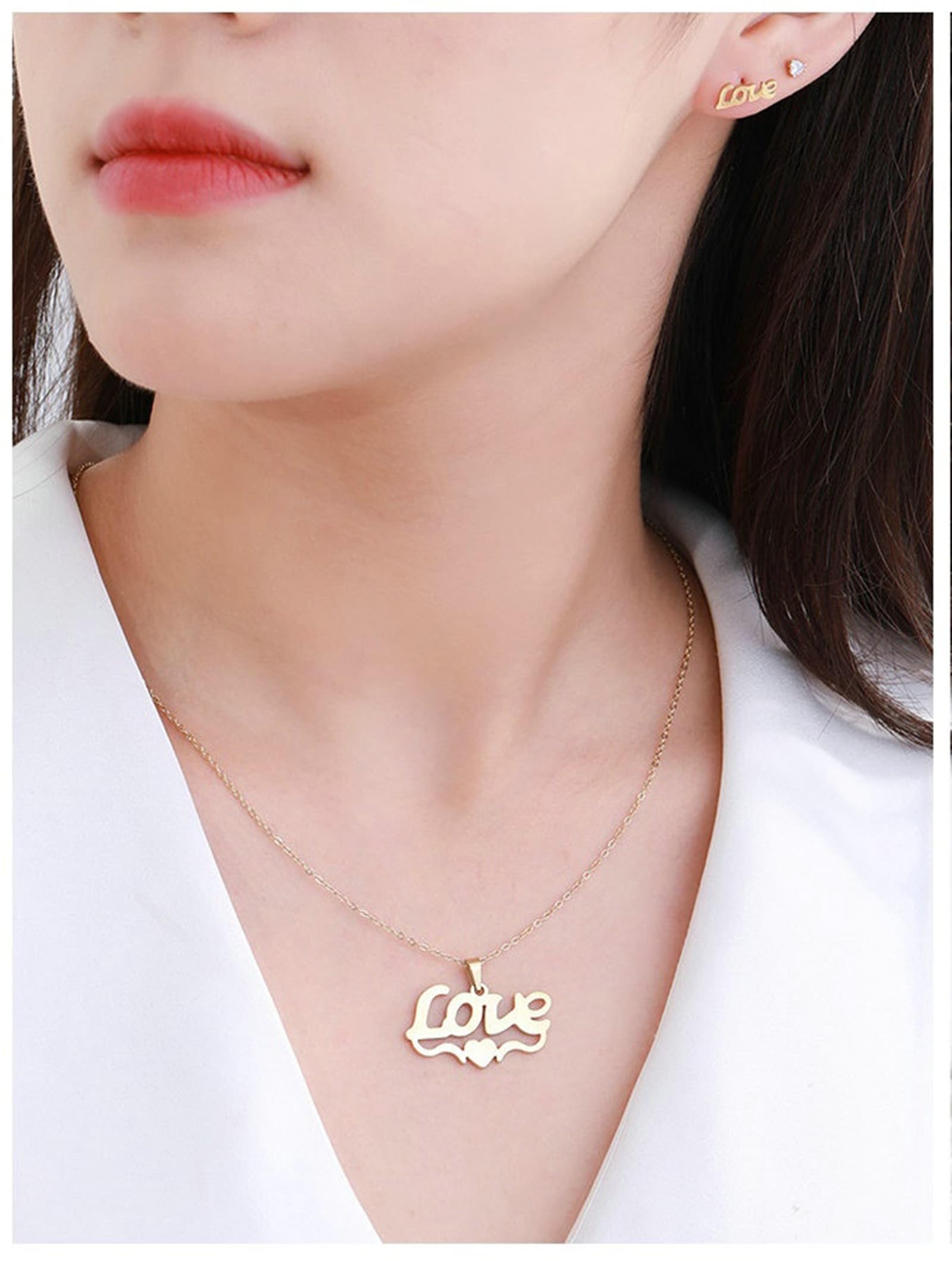9K/14K/18K Gold Schmuck Set Echt Herz " LOVE U Mama" Halskette Ohrringe 50cm