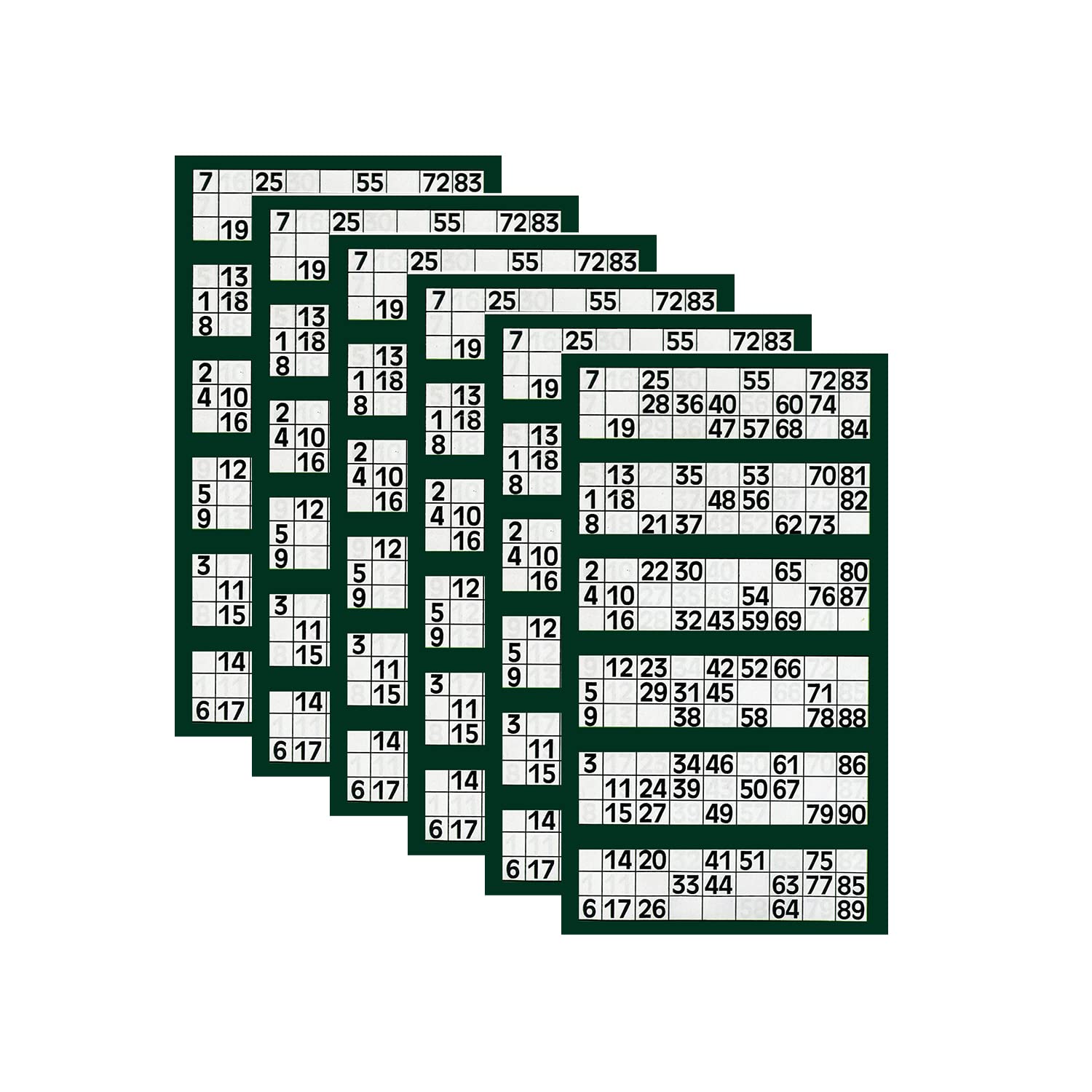 M1SS Amazing Eye Catchy Bright Colour Bingo Pads- 480 Bingo Tickets To View Flyers Big, Bold and Easy to Read- Party Set Perfect For Christmas Evening, Pack of 6 (Dark Green)