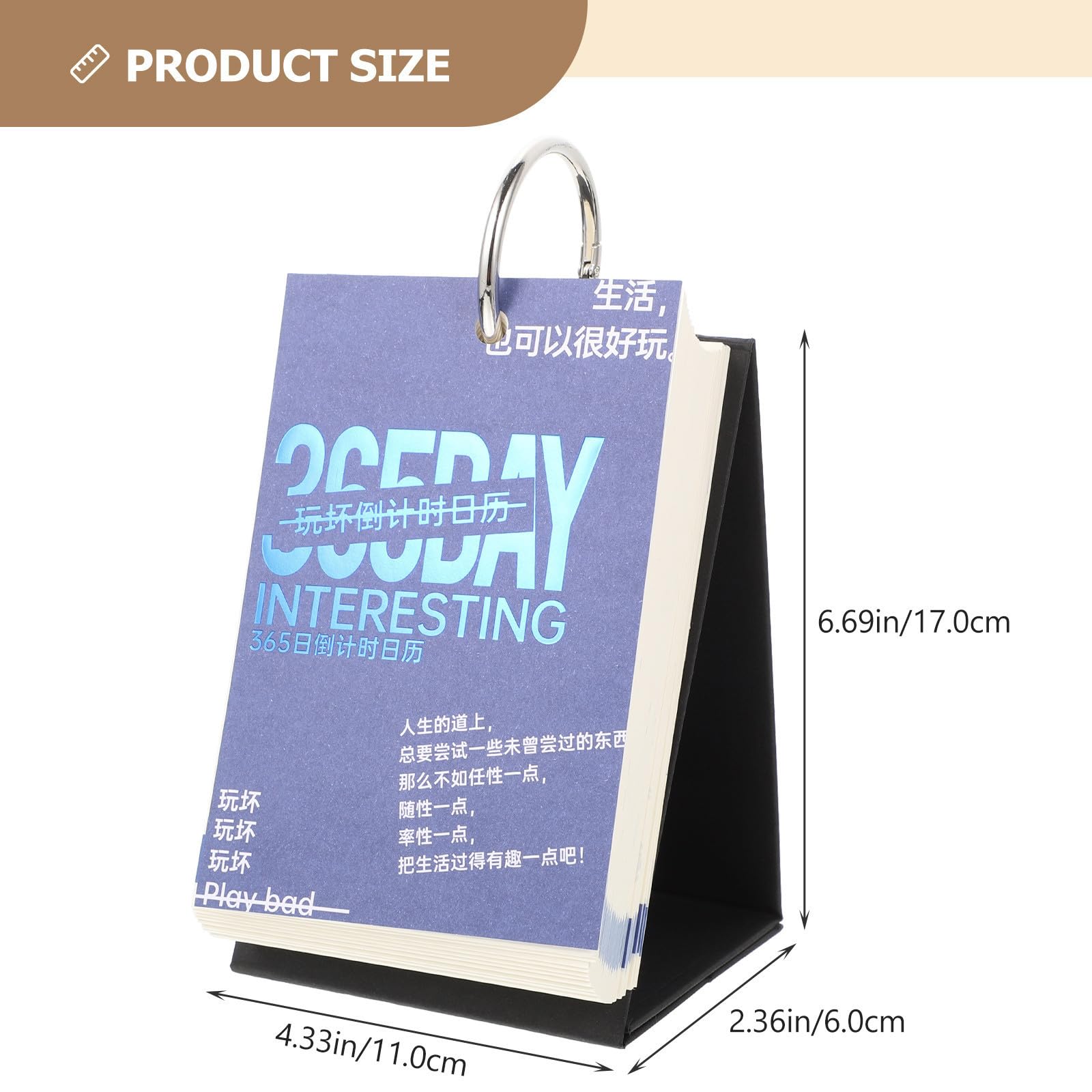 Amosfun Dekorativer Tischkalender aus Papier mit Metallringbindung Kreativer Selbstgemacht Abreißkalender für Büro und Zuhause 365 Countdown Praktischer Büroschreibtischkalender