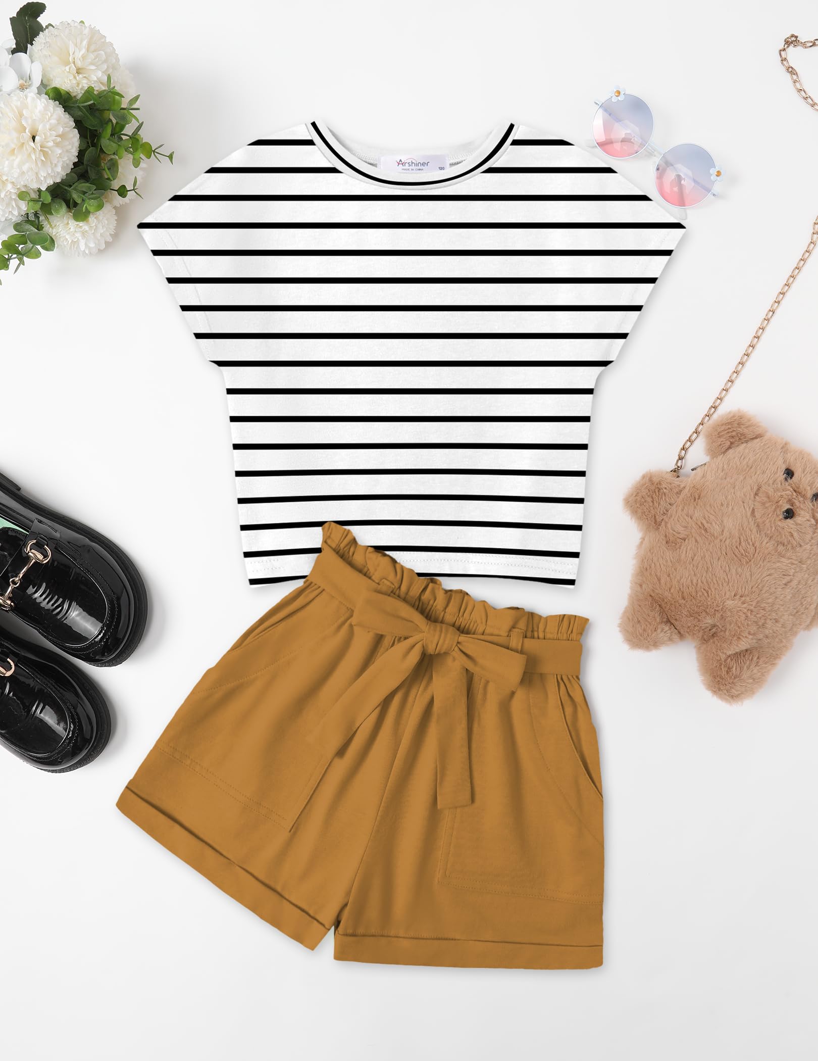 Arshiner Filles Ensembles de Vêtements été Enfants T-shirt et Short Set Loisirs Mode Ensembles pour Fille 6-14 ans