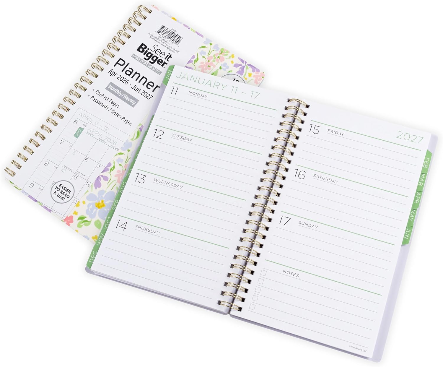 PlanAhead 2026 Medium Planner - 8.75"x5.75" 15 Month Weekly & Monthly Academic Planner Notebook with Tabs - Fashion Floral Design - Spiral Calendar Agenda for School, Work & Office