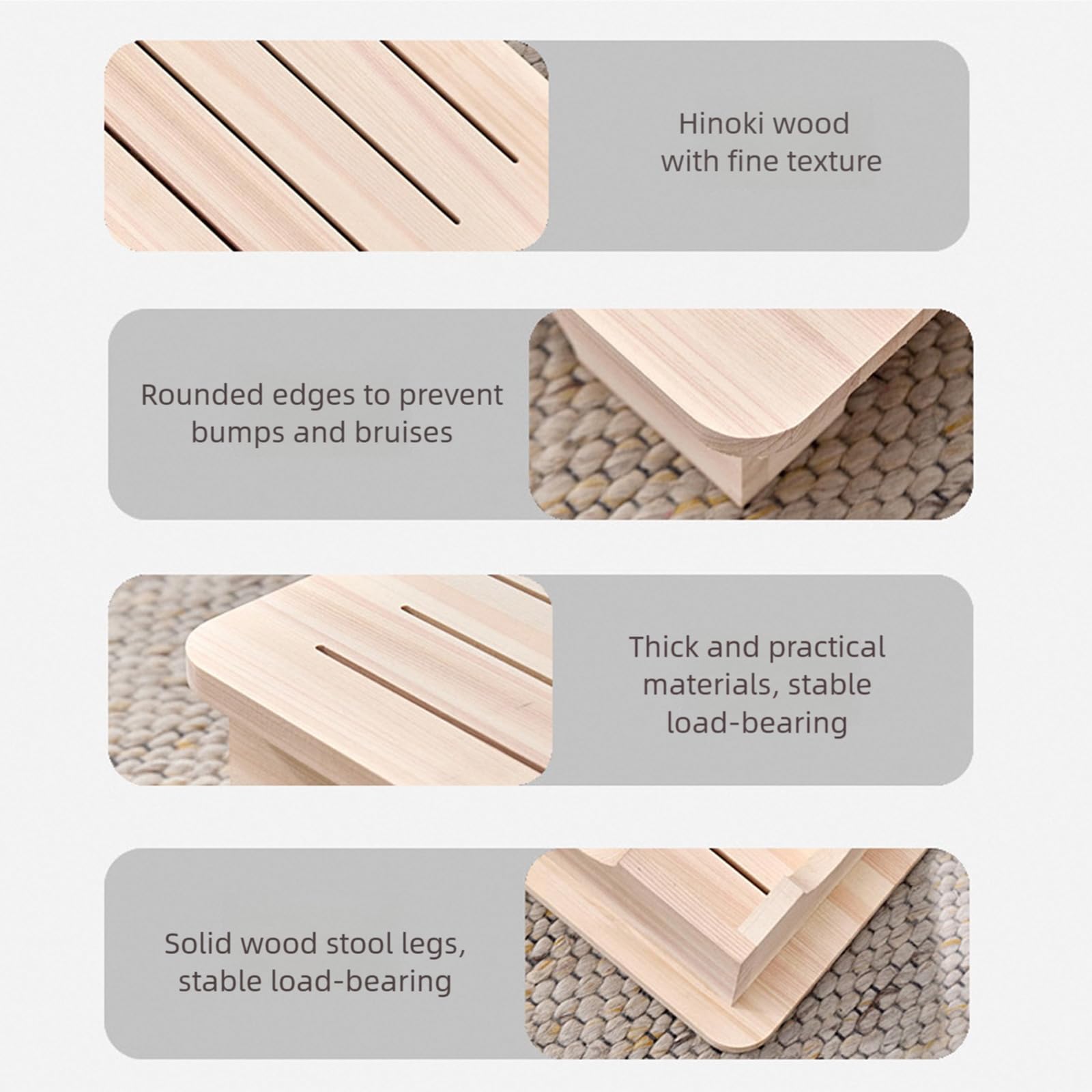 Taburete de madera maciza, estético, natural, para uso doméstico, multiusos, reposapiés, compacto, para sala de estar