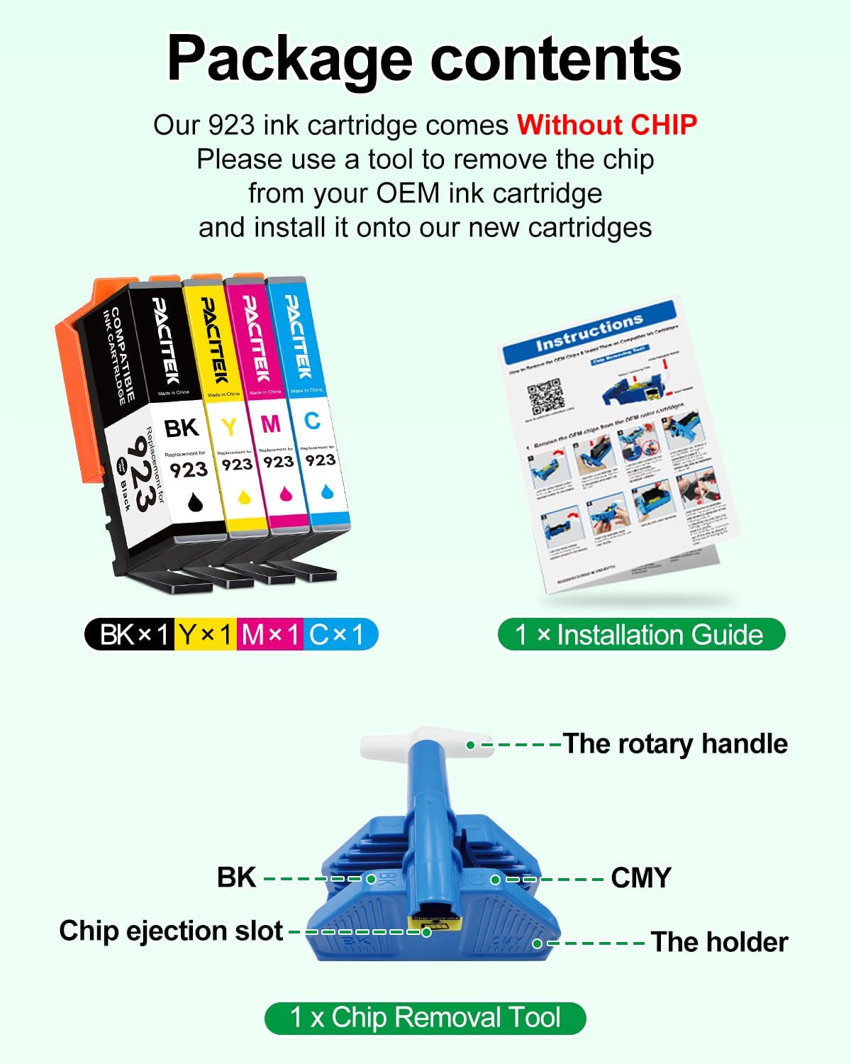 Replacement for HP 923 Ink Cartridges 4-Pack, Work with OfficeJet Pro 8120e 8130e 8122e 8135e 8138e 8139e Printer, 923 Ink Black/Cyan/Magenta/Yellow (No Chip, Use Original Chip)