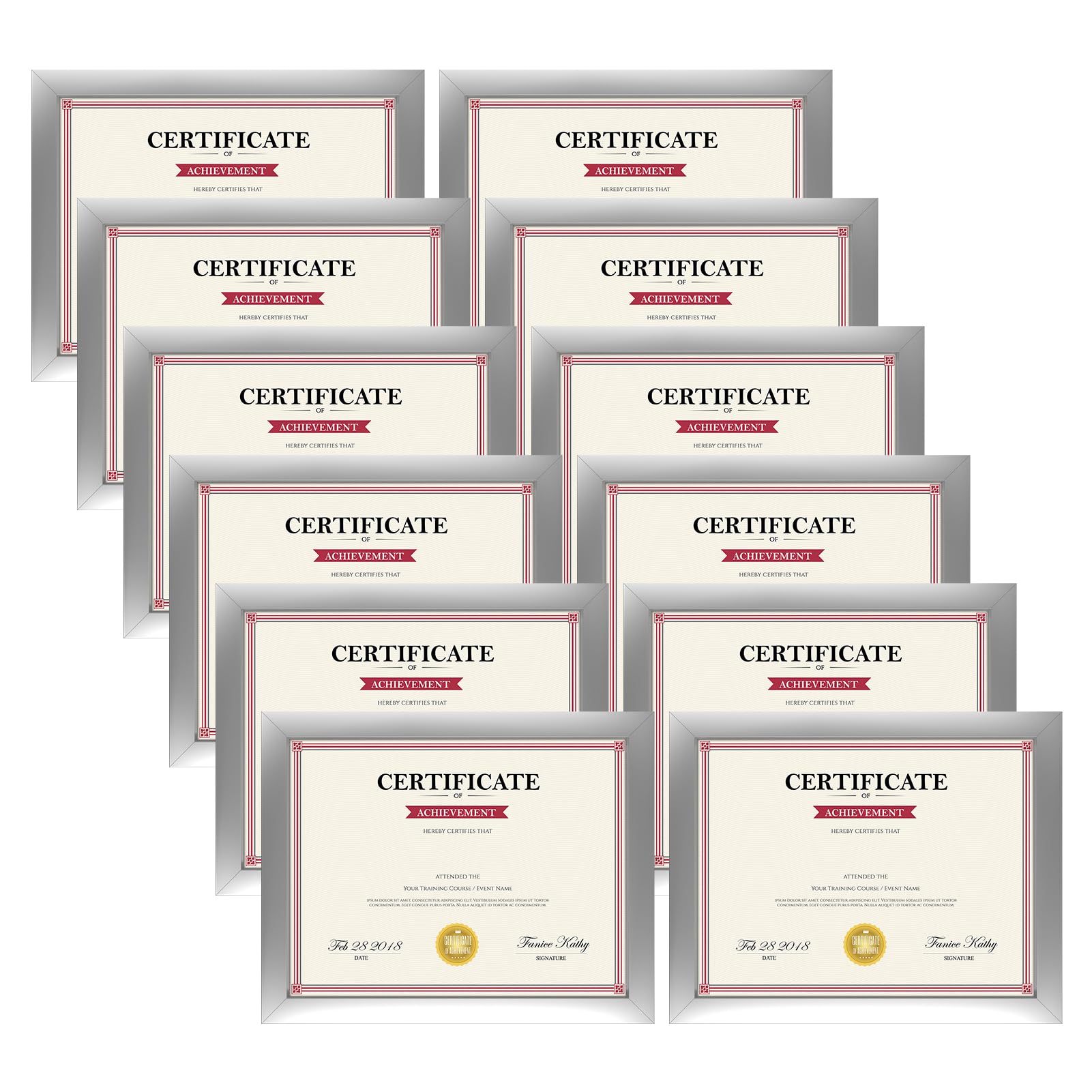 Cadres photo argentés 21,6 x 27,9 cm pour affichage certificat et diplôme