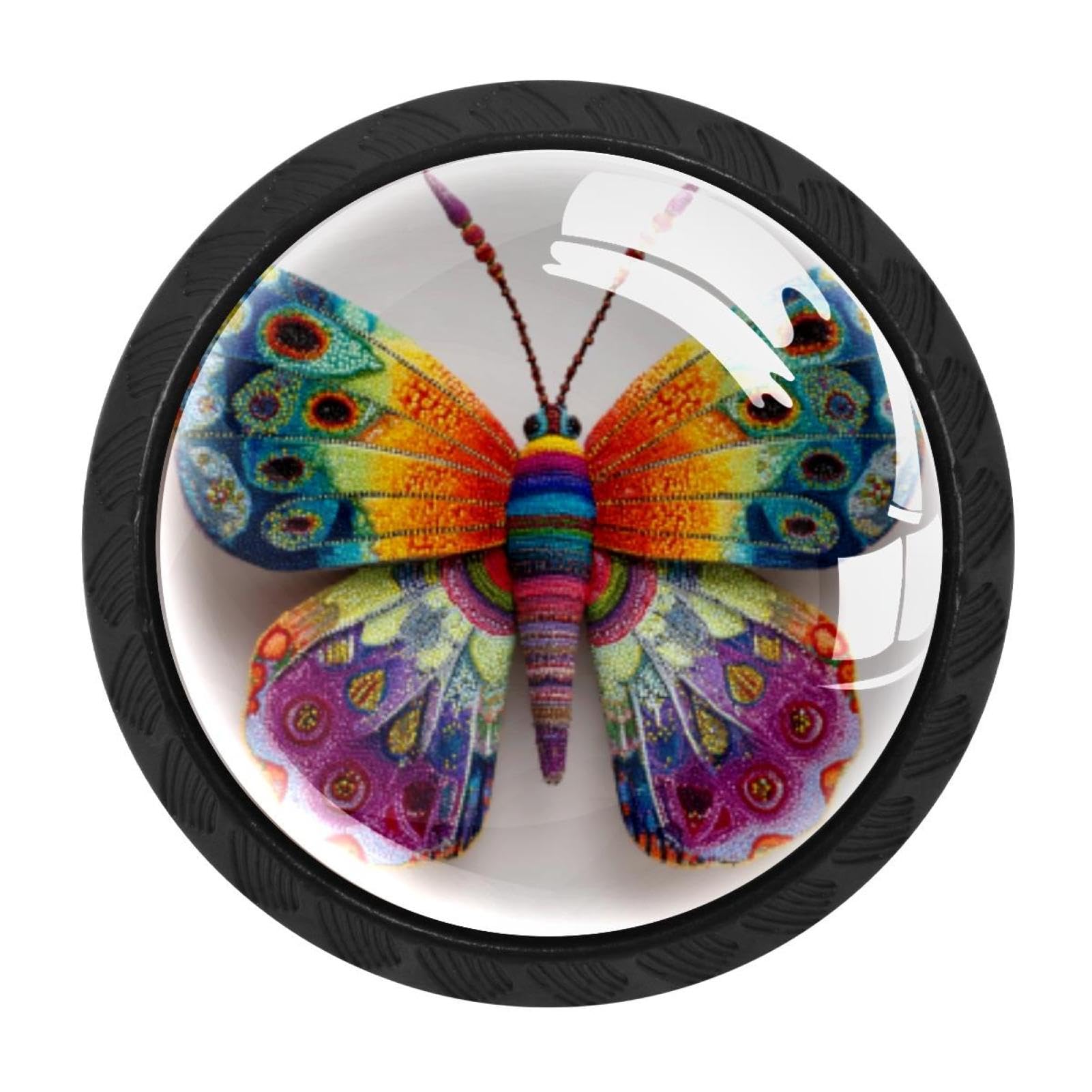 Chenzzzz Multicolored 02 4 Pieces Black Cabinet Pull Handle With Screws,Colorful Butterfly Art (2) Kitchen Knobs, Hardware For Cupboard Drawer Dresser