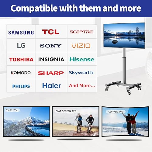 Miniatura 7 de Carrito de TV móvil con ruedas para televisores de pantalla plana y curvada LED LCD de 13 a 40 pulgadas, soporte de TV rodantede suelo con estante