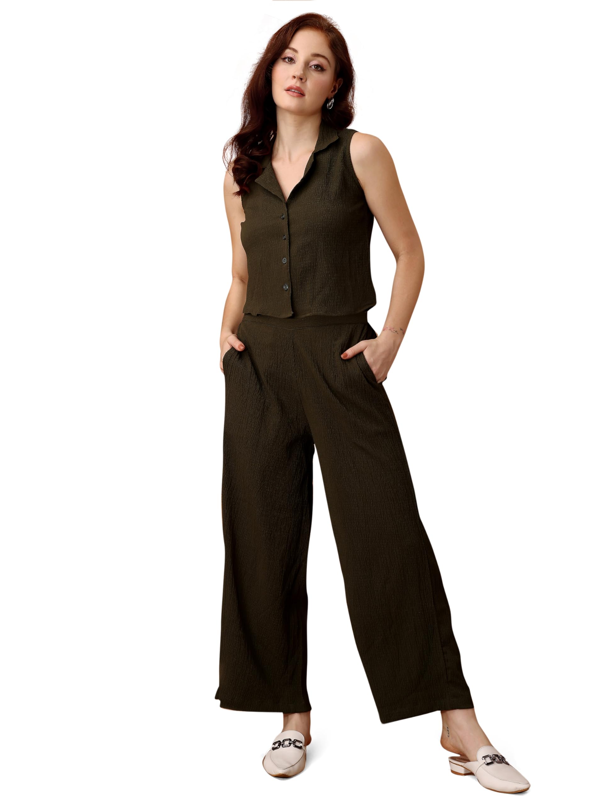 FashFun clothingFashfun Women's Relaxed Fit Solid Waist Coat Co-ord Set