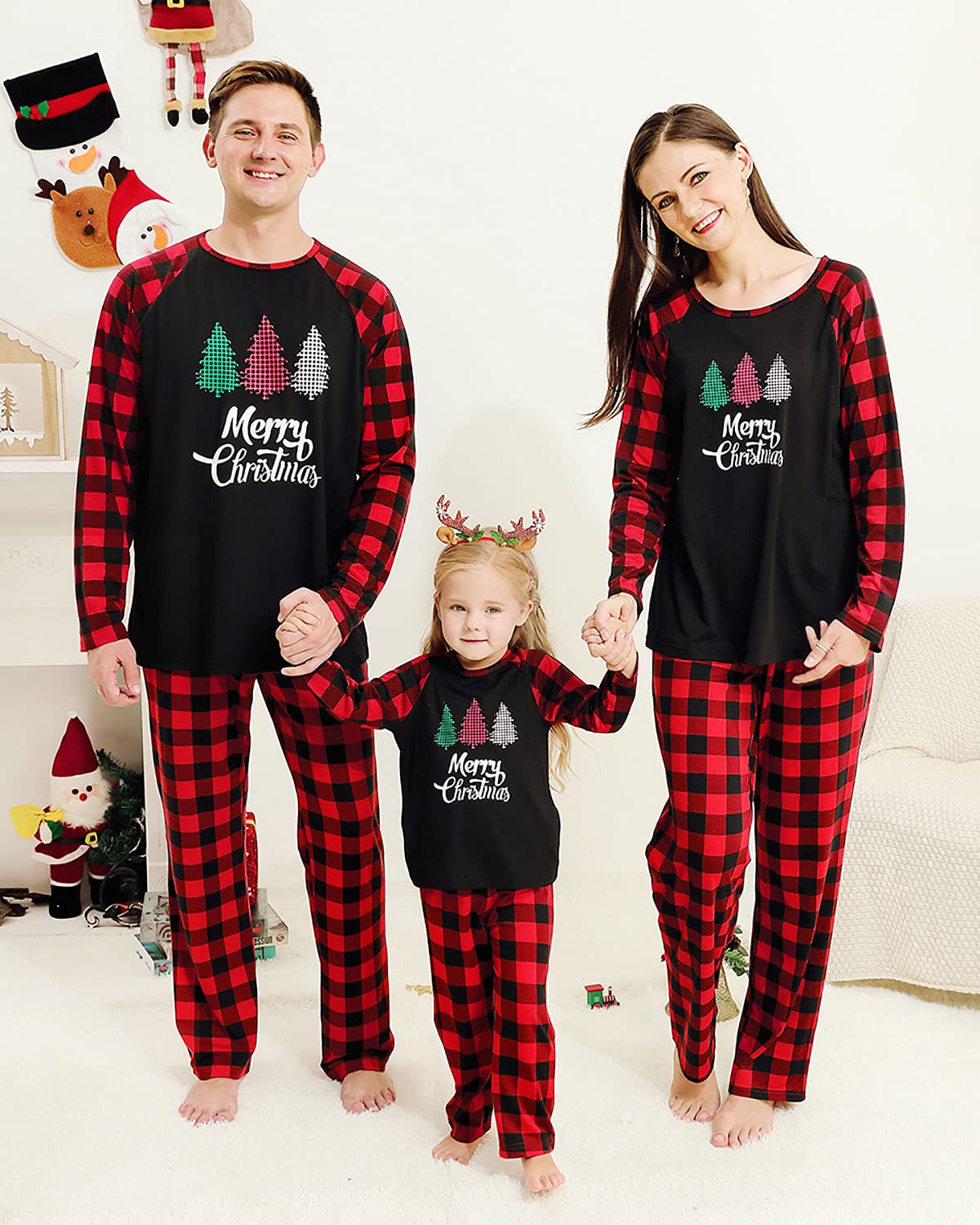 Amissz Pigiama Famiglia Natale Set, Sleepwear Natalizio per Neonato Bambino papà Mamma, Coordinati Manica Lunga e Pantaloni