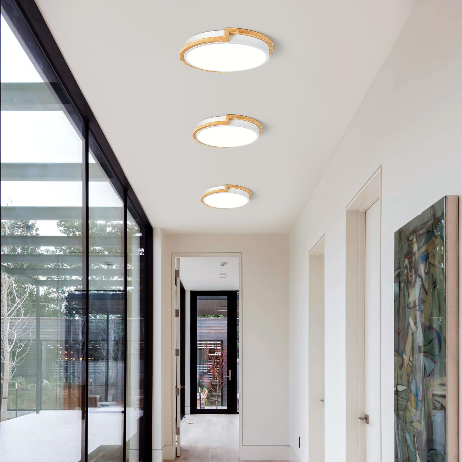 Plafoniera LED, Plafoniera Bianca 30cm, Lampada 24W con Legno per camera da letto, soggiorno, cucina, corridoio, sala da pranzo, 4000K