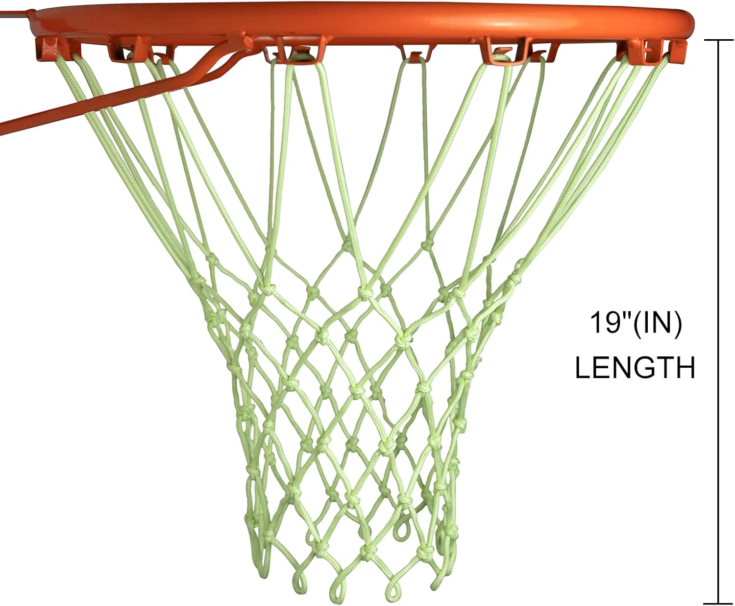 Sanung Fluorescent Basketball Nets Night Glow with 12 Loops 6 Knots All-Weather Anti-Whip Luminous Basketball Net Replacement for Indoor Outdoor Glow in the Dark, Set of 2 image 3