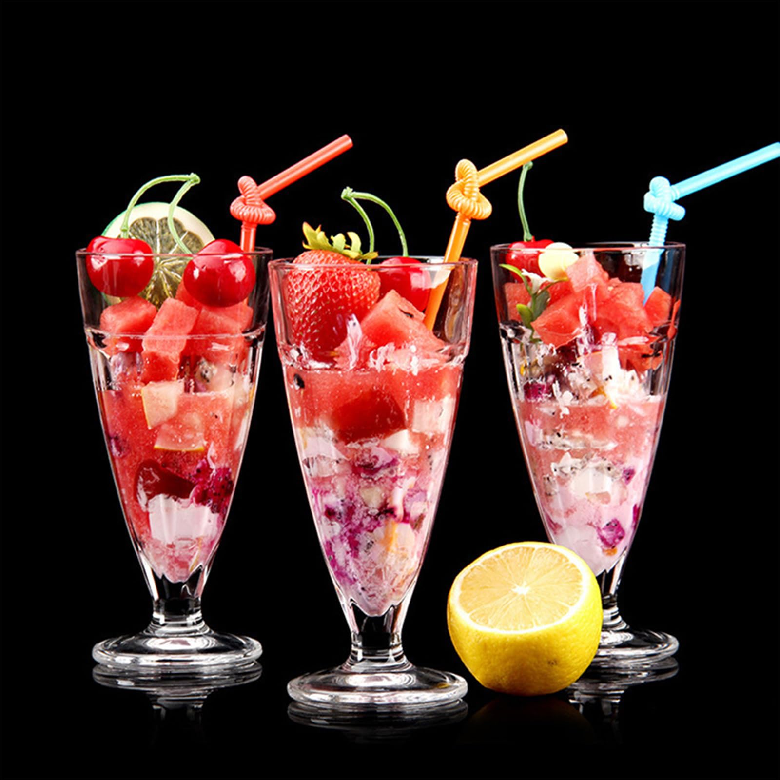 24 Bicchieri Di Plastica Per Frappè E Gelato - Stile Anni '50, Multicolore, Altezza 16,5 Cm - Per Feste A Tema E Gelaterie - 6