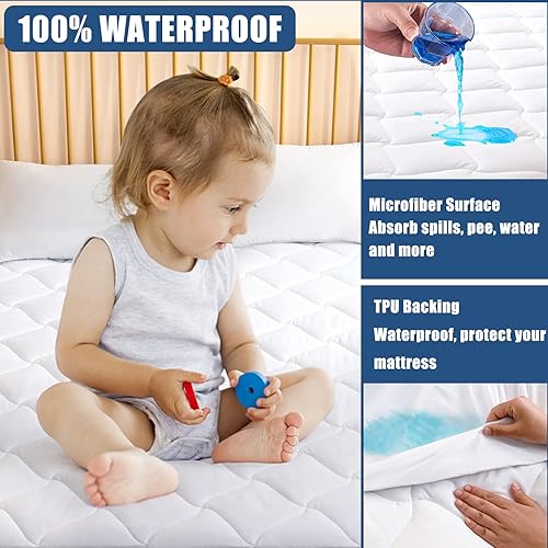 Miniatura 2 de Protector de colchón de tamaño Cal King, protector de colchón impermeable y transpirable, se estira hasta 21 pulgadas, funda de colchón sin ruido