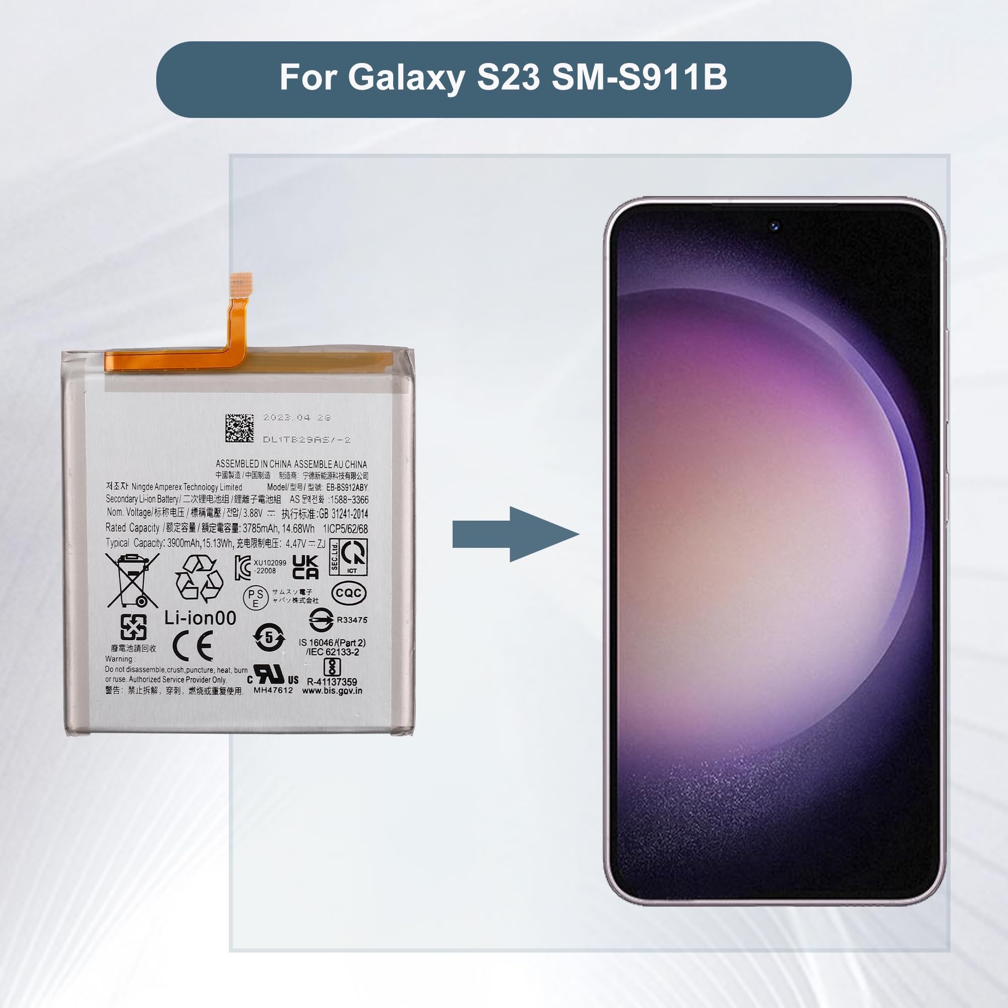 ZUEUS Galaxy S23 Battery, (2024 Upgraded) 5200mAh EB-BS912ABY Li-Polymer Battery Replacement Compatible with Galaxy S23 5G SM-S911B/U/U1/N with Screwdriver Tool Kit ZUEUS Galaxy S23 Battery, (2024 Upgraded) 5200mAh EB-BS912ABY Li-Polymer Battery Replacement Compatible with Galaxy S23 5G SM-S911B/U/U1/N with Screwdriver Tool Kit