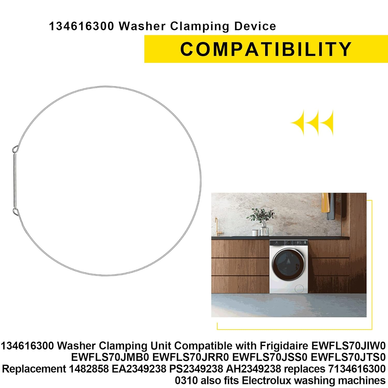 134616300 Washer Clamping Unit, Compatible with Frigidaire EWFLS70JIW0, EWFLS70JMB0, EWFLS70JRR0, EWFLS70JSS0, EWFLS70JTS0, Replacement 1482858 EA2349238 PS2349238 AH2349238, Replacing 7134616300 0310