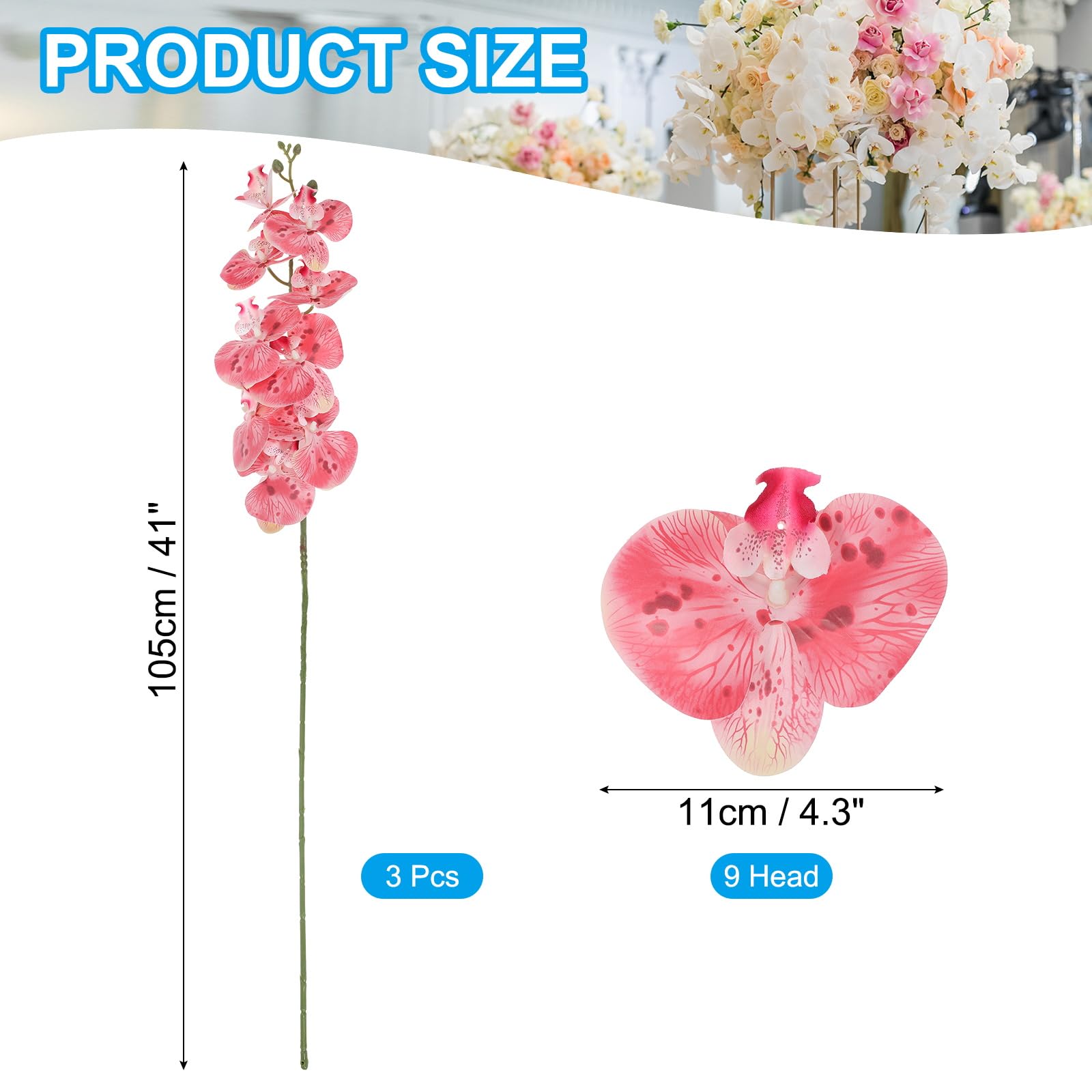 PATIKIL Steli Di Orchidea Artificiale Confezione Da Con Fiori Finti Phalaenopsis Fiori Finti Orchidea Ramo Con Effetto Reale Per Vasi Decorazioni Casa Matrimonio, Rosso Rosa.