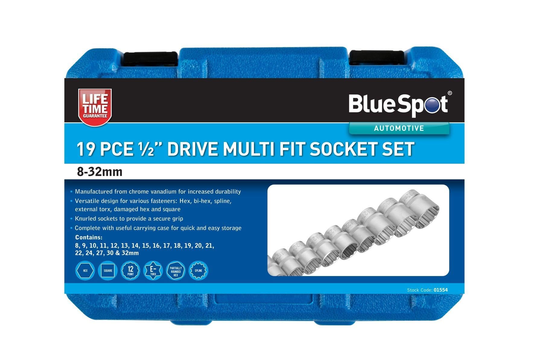 Blue Spot 01554 19 PCE Multi Fit Socket Set 8-32mm