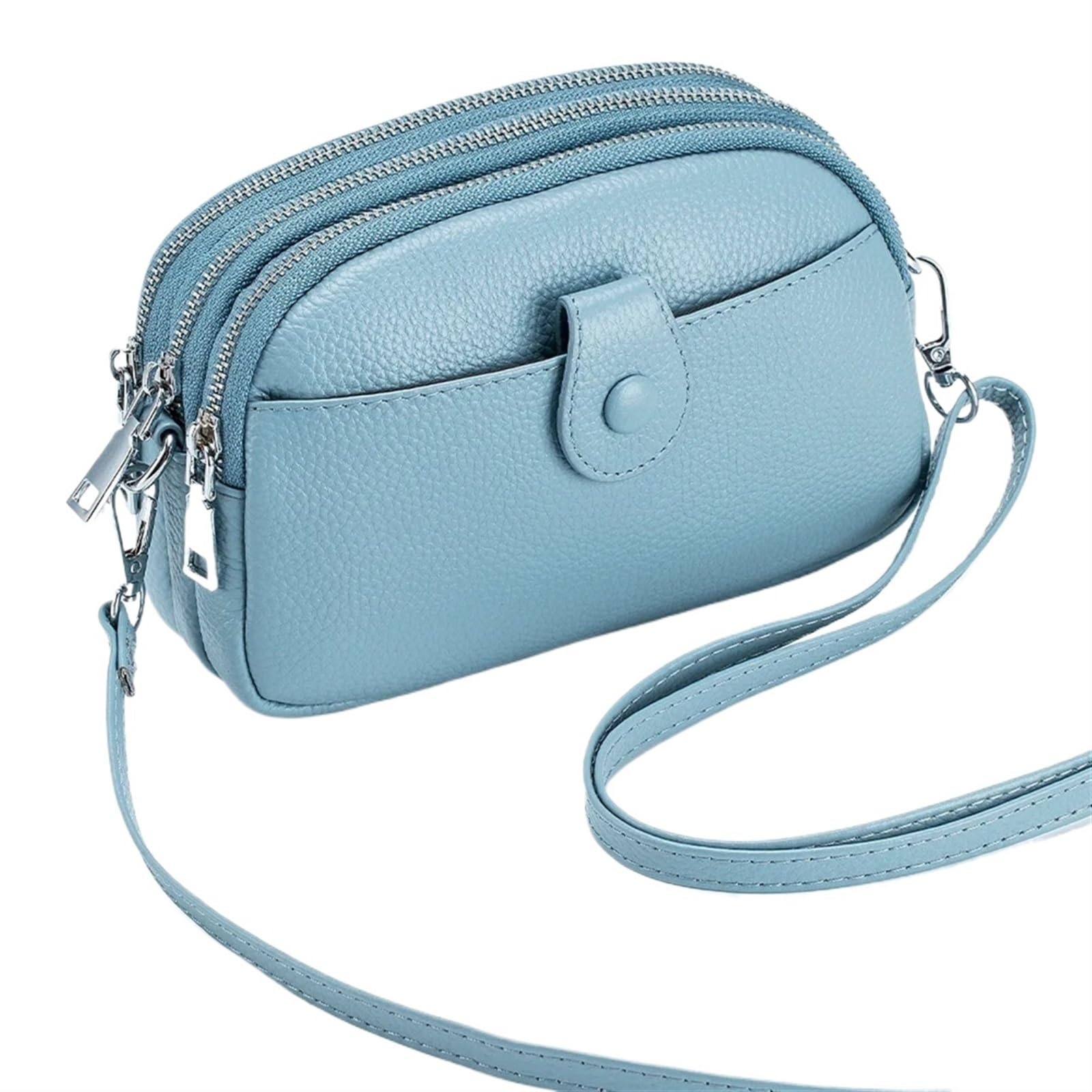 LXLAEOANG Women's Leather Crossbody Shoulder Bags Mini Messenger Purses with Three Zipper Pockets for Shopping Work(Blue)