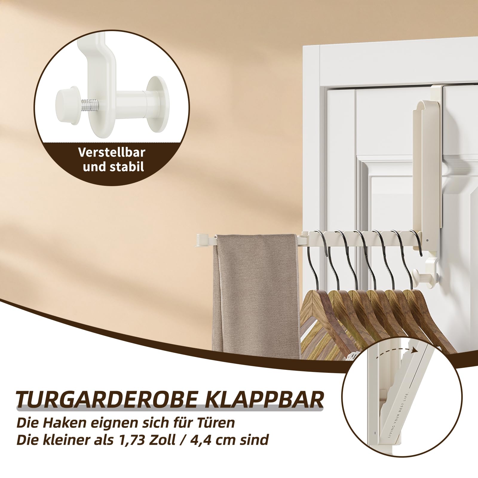 Grijze deurkapstok, inklapbaar, 34 cm, schaalbaar, deurhaak om op te Grijze deurkapstok, inklapbaar, 34 cm, schaalbaar, deurhaak om op te