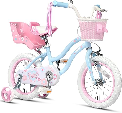 Glerc Petal Girls Bike, 12-18 Inch Kids Bike for Ages 2-9 Years Old Children, Princess Style Kids Bicycle with Training Wheels & Basket & Streamers,