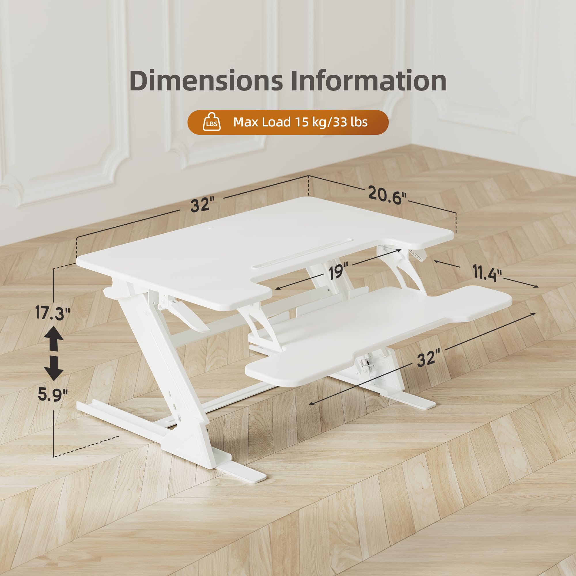 Claiks Standing Desk Converter 32 inch Height Adjustable Sit Stand Up Desk Riser Quick Sit to Stand Tabletop — view 3