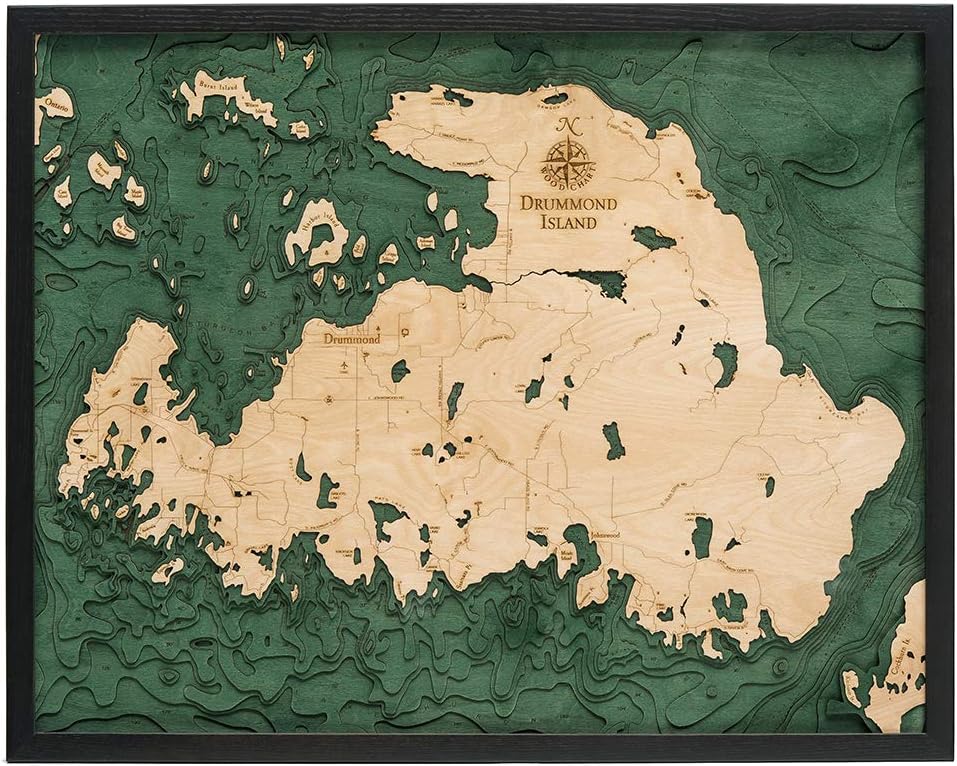 Drummond Island 3D Nautical Wood Chart, 24.5 in x 31 in