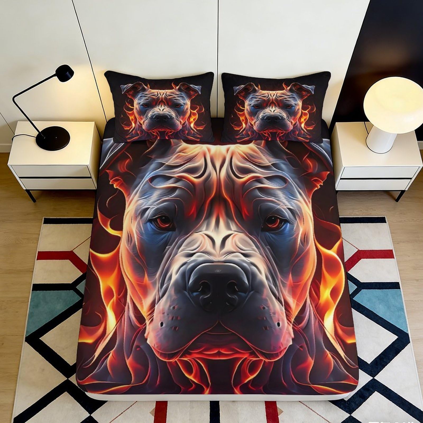 Uxinyoume Style-4 3D Printed Flame Dog Fitted Sheet Microfiber Breathable Bed Cover For Bedroom Dorm Mattress Protection Decor 90X200x25cm