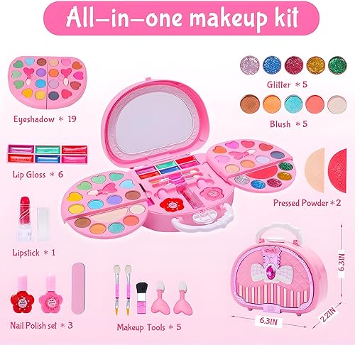 Miniatura 6 de Kit de maquillaje para niños con espejo, juego de maquillaje lavable real para niñas de 5 a 8 años, maquillaje para niños pequeños, disfraz de