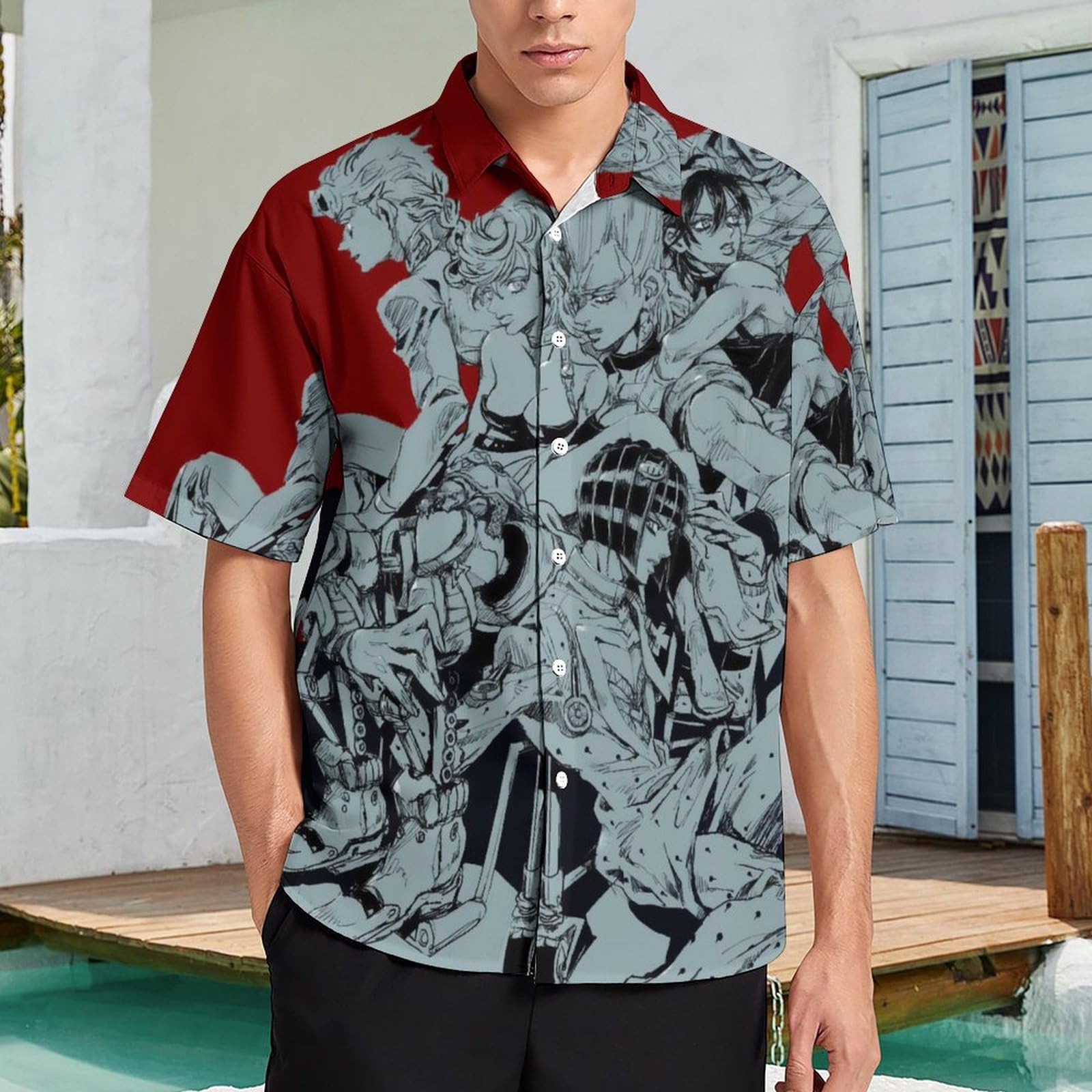 Amazon.co.jp: アロハシャツ メンズ ジョジョの奇妙な冒険 半袖 夏