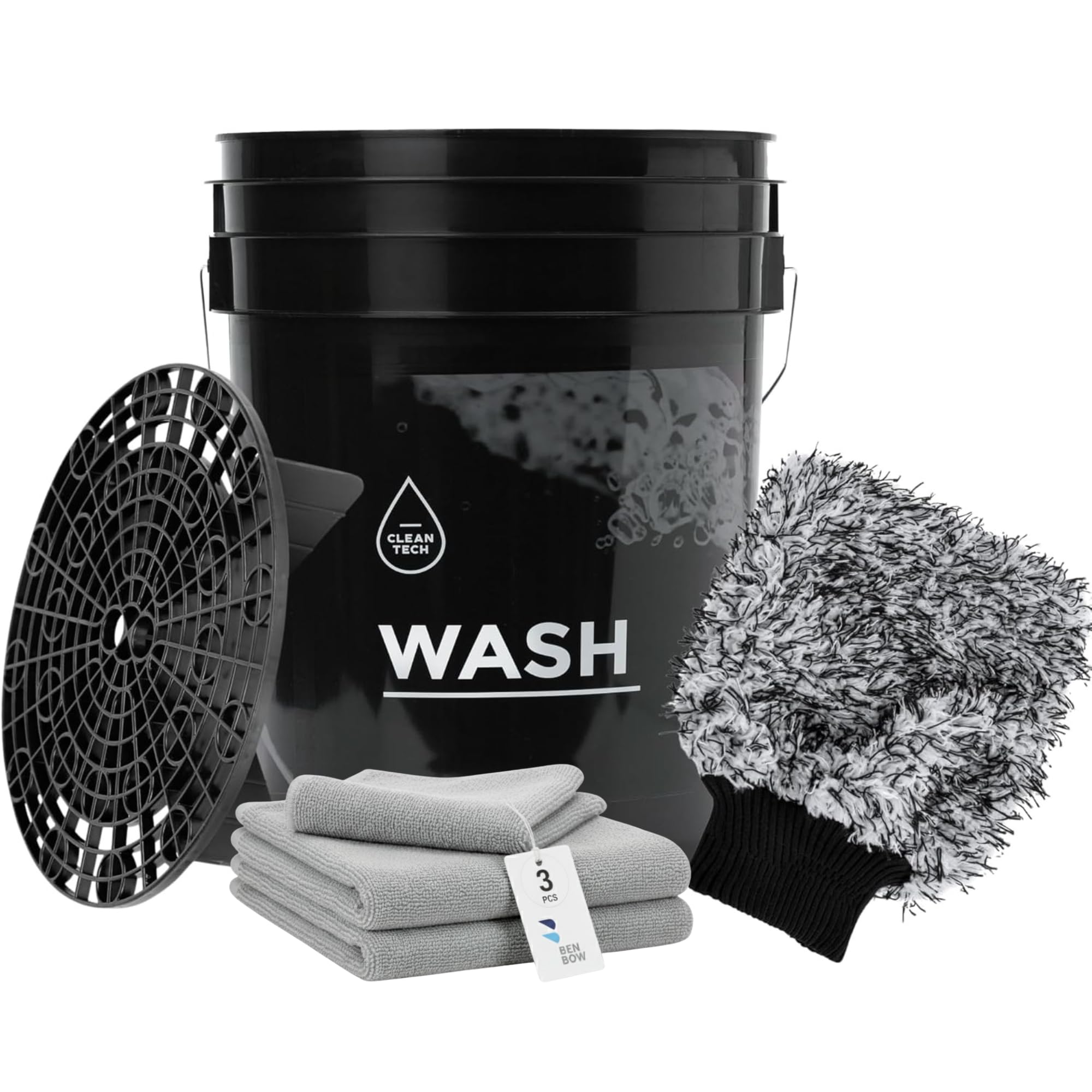Cleantech Car Wash Set: 20 Litre Wash Bucket with Dirt Strainer + Wash Mitt - Perfect for Effective and Paint-friendly Cleaning